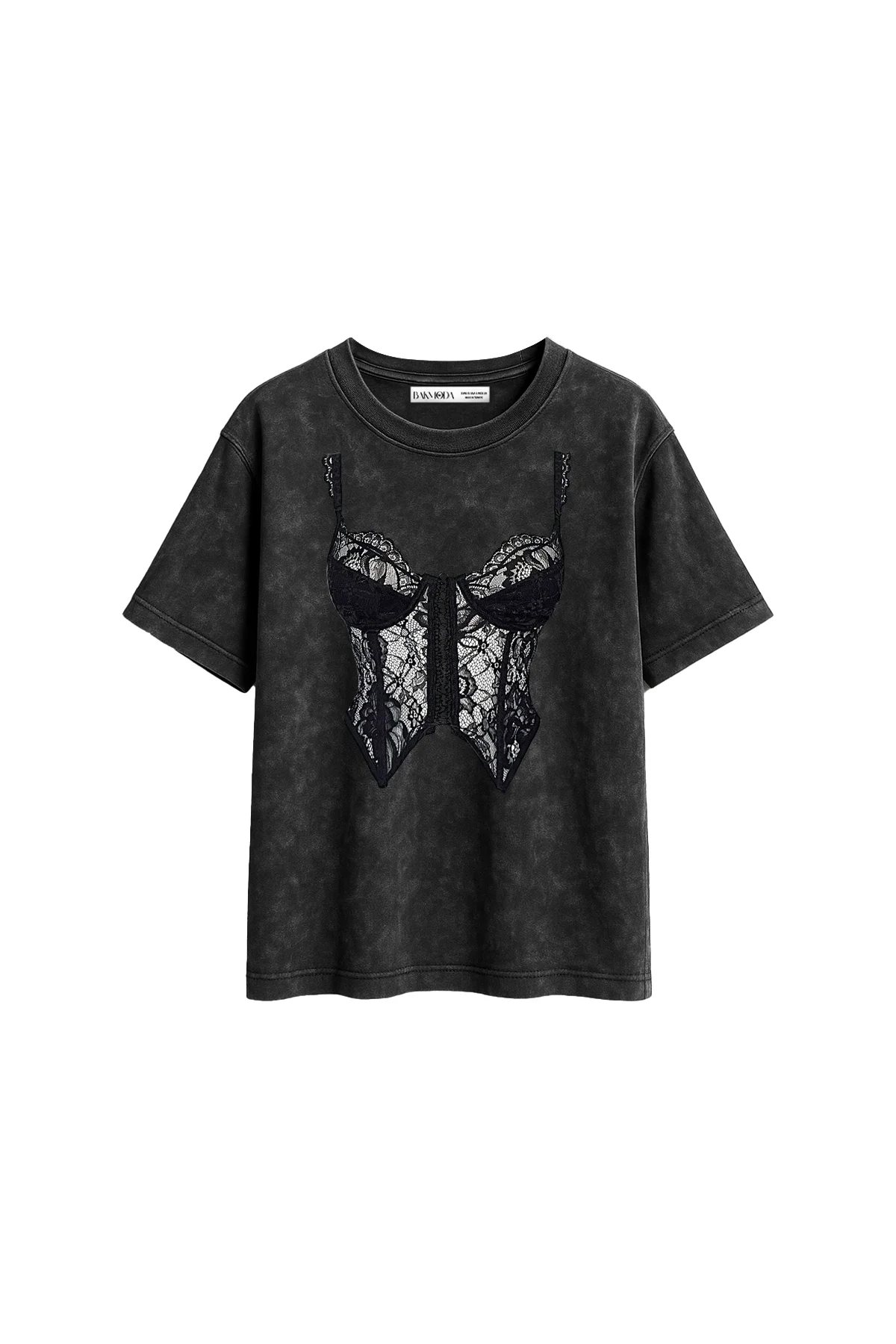 High Grip Baskılı Relaxed Fit Yıkamalı Siyah Kadın Tshirt