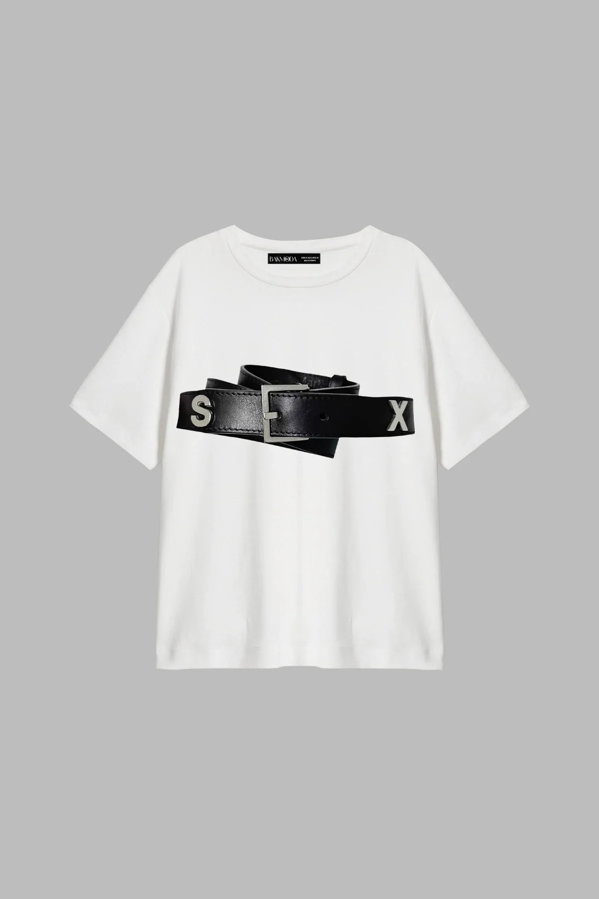 Hot Belt Baskılı Relaxed Fit Beyaz Kadın Tshirt