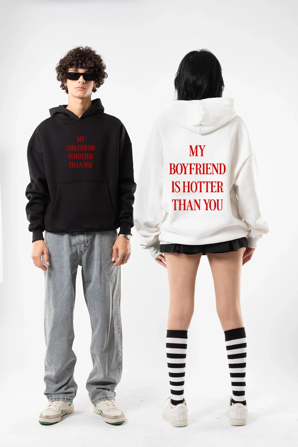 Hot Boyfriend Baskılı Oversize Unisex Beyaz Hoodie