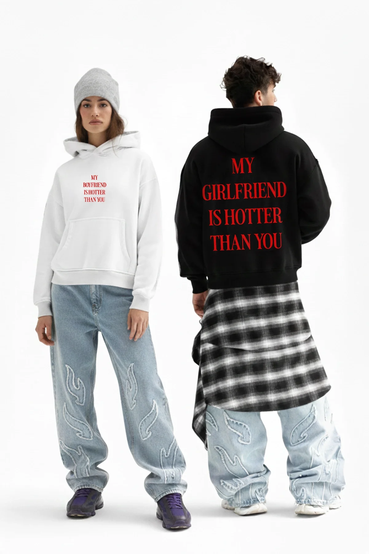 Hot Girlfriend Baskılı Oversize Unisex Siyah Hoodie