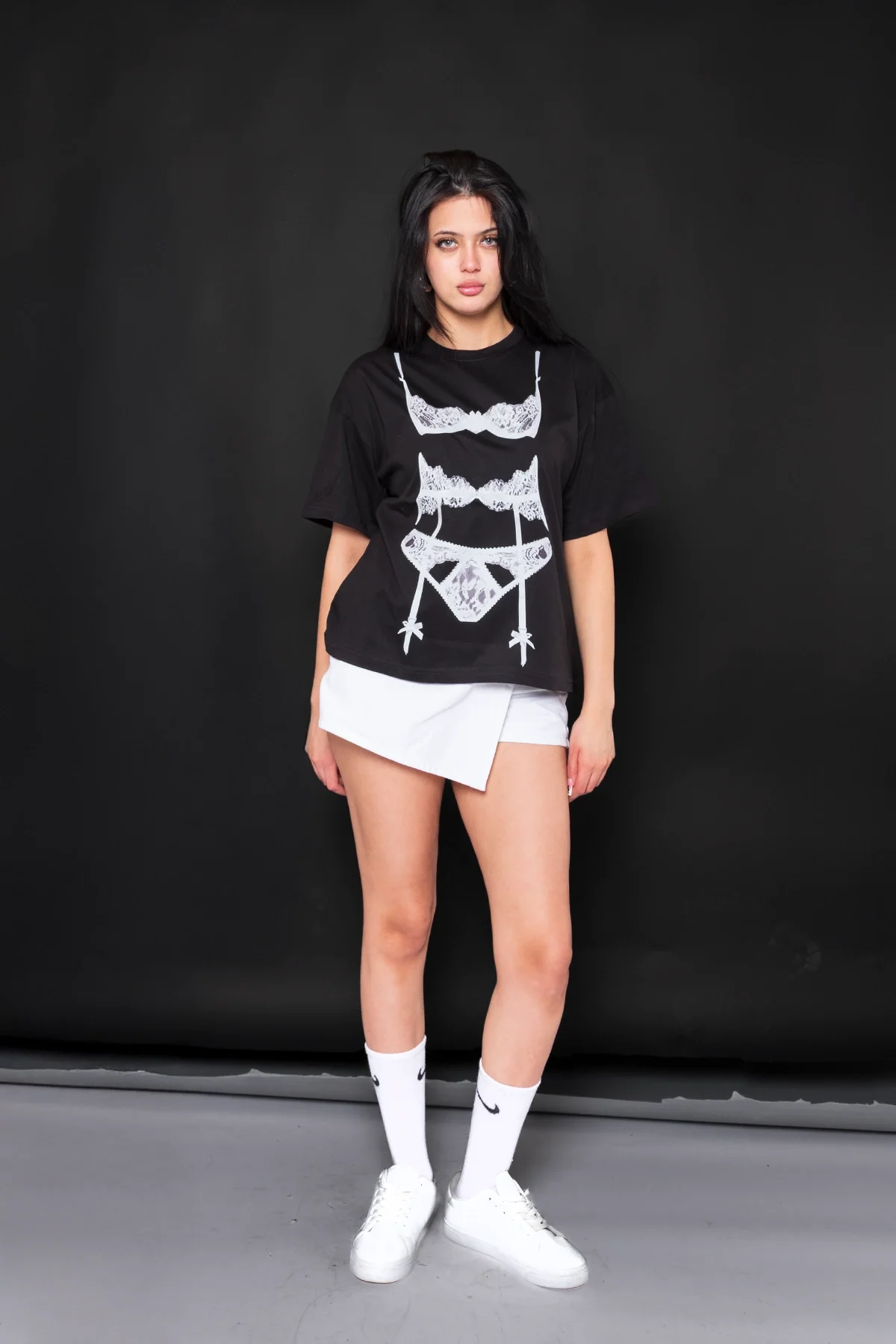 Luck You Baskılı Relaxed Fit Siyah Kadın Tshirt