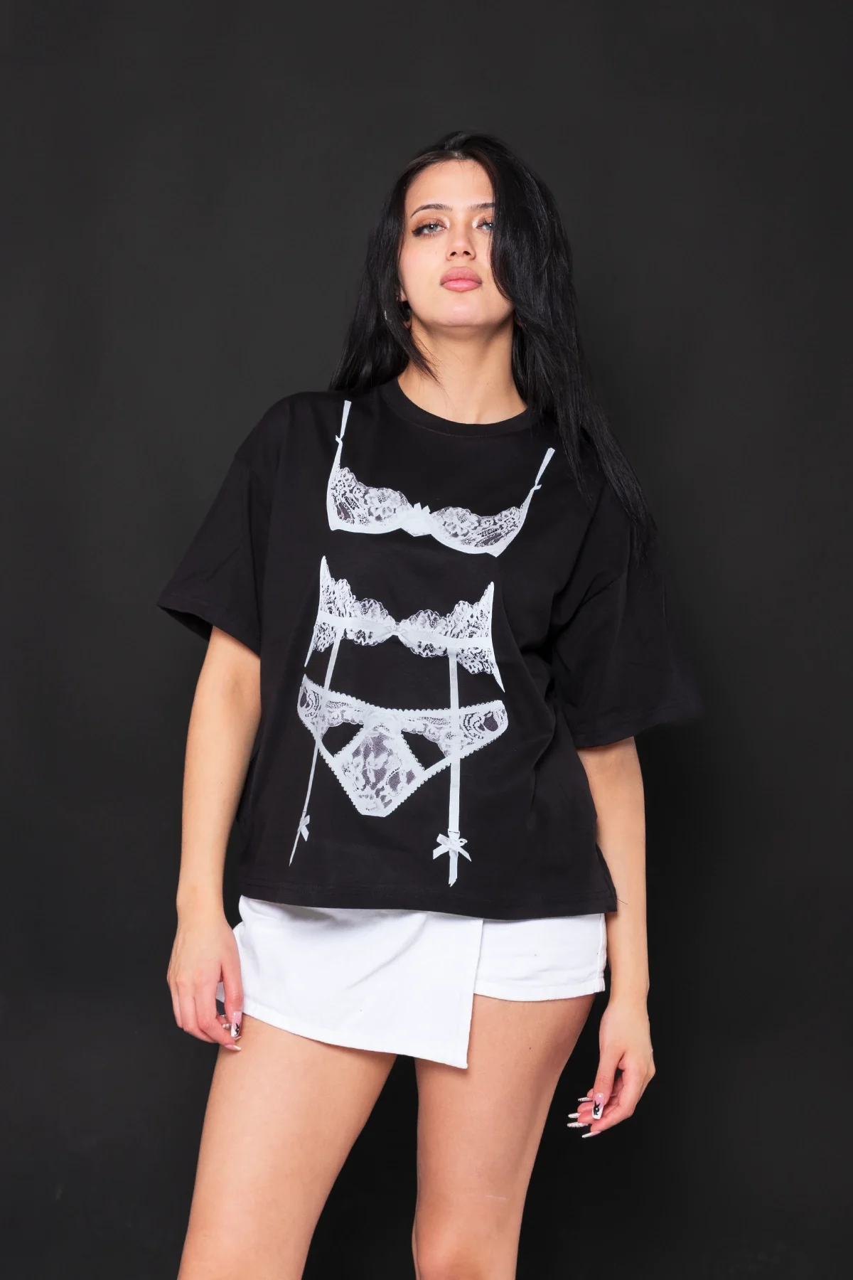 Luck You Baskılı Relaxed Fit Siyah Kadın Tshirt