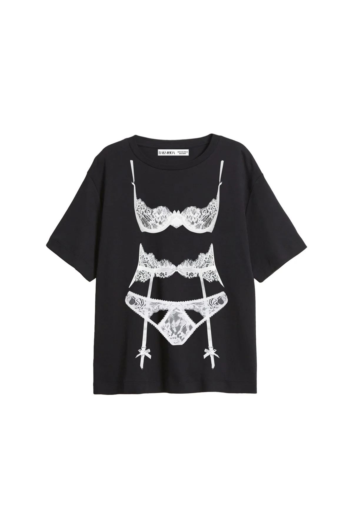 Luck You Baskılı Relaxed Fit Siyah Kadın Tshirt