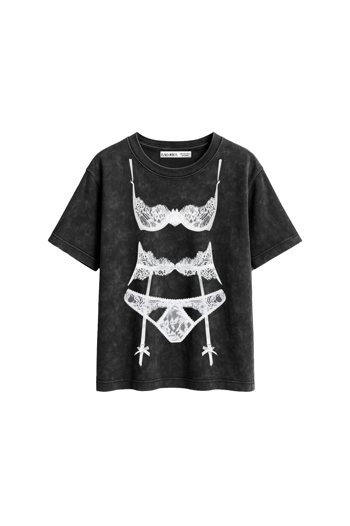 Luck You Baskılı Relaxed Fit Yıkamalı Siyah Kadın Tshirt