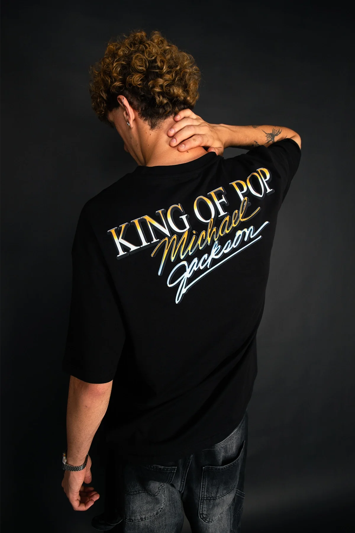 Michael Jackson Vintage Albüm Kolaj Baskılı Oversize Siyah Tişört