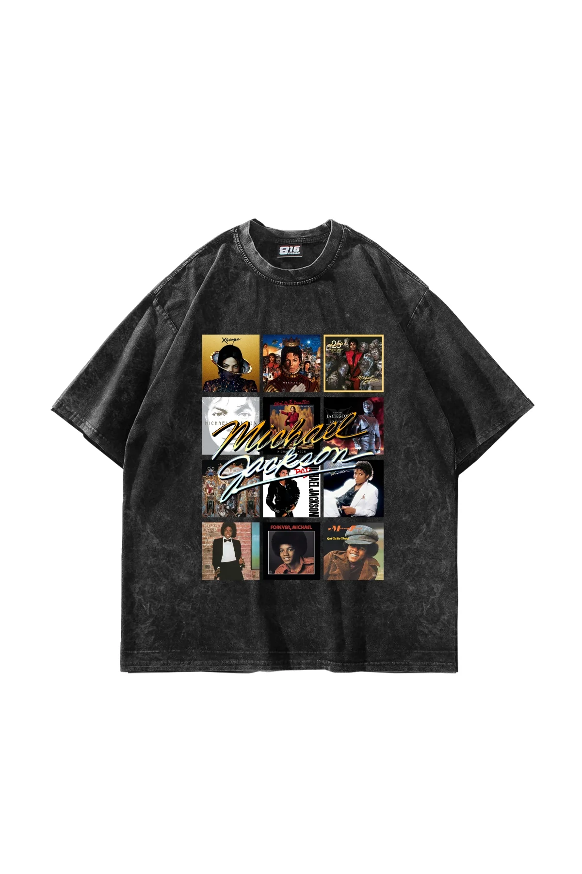Michael Jackson Vintage Albüm Kolaj Baskılı Oversize Yıkamalı Siyah Tişört