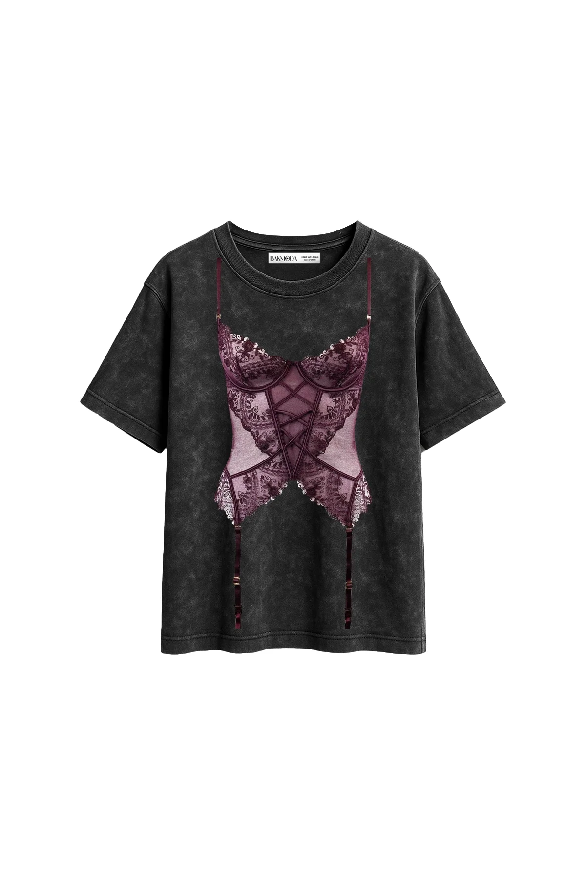 Mulberry Baskılı Relaxed Fit Yıkamalı Siyah Kadın Tshirt