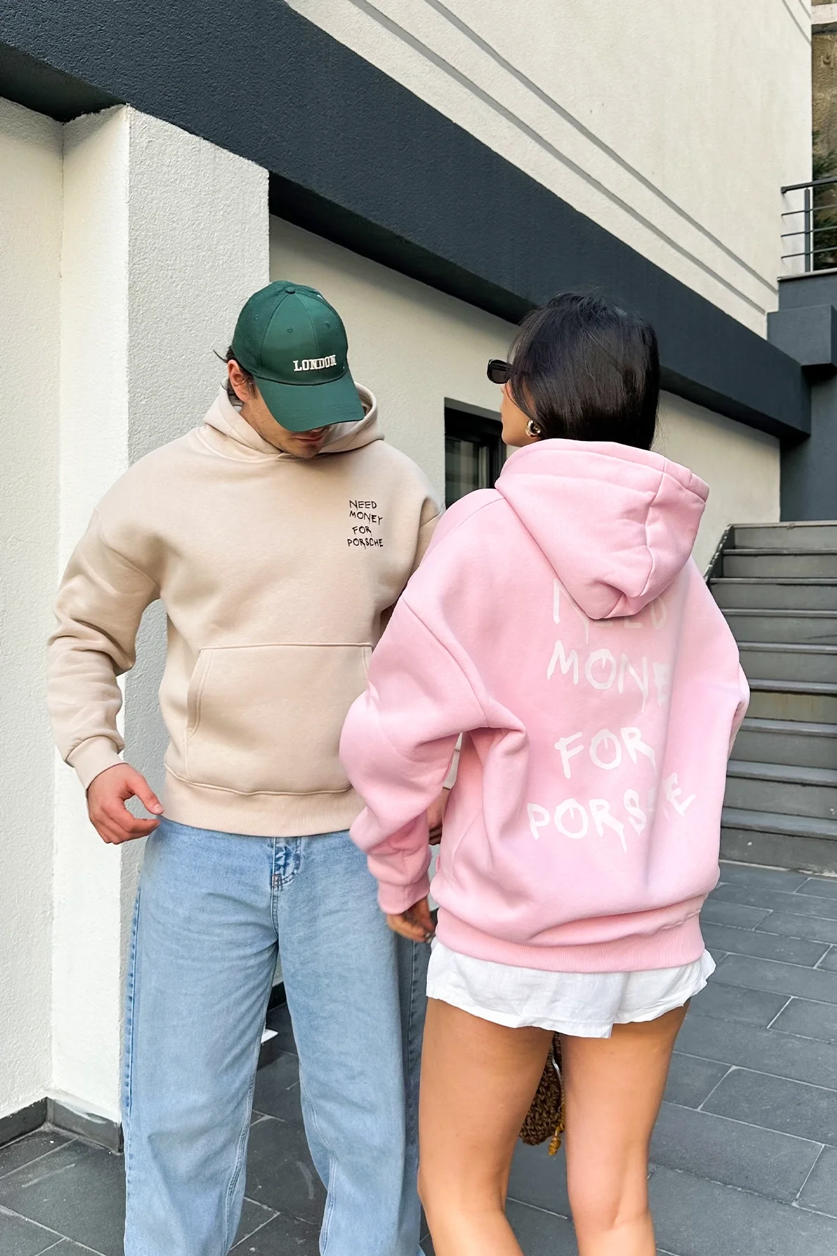 Need Money for Porsche Baskılı Oversize Unisex Bej Hoodie