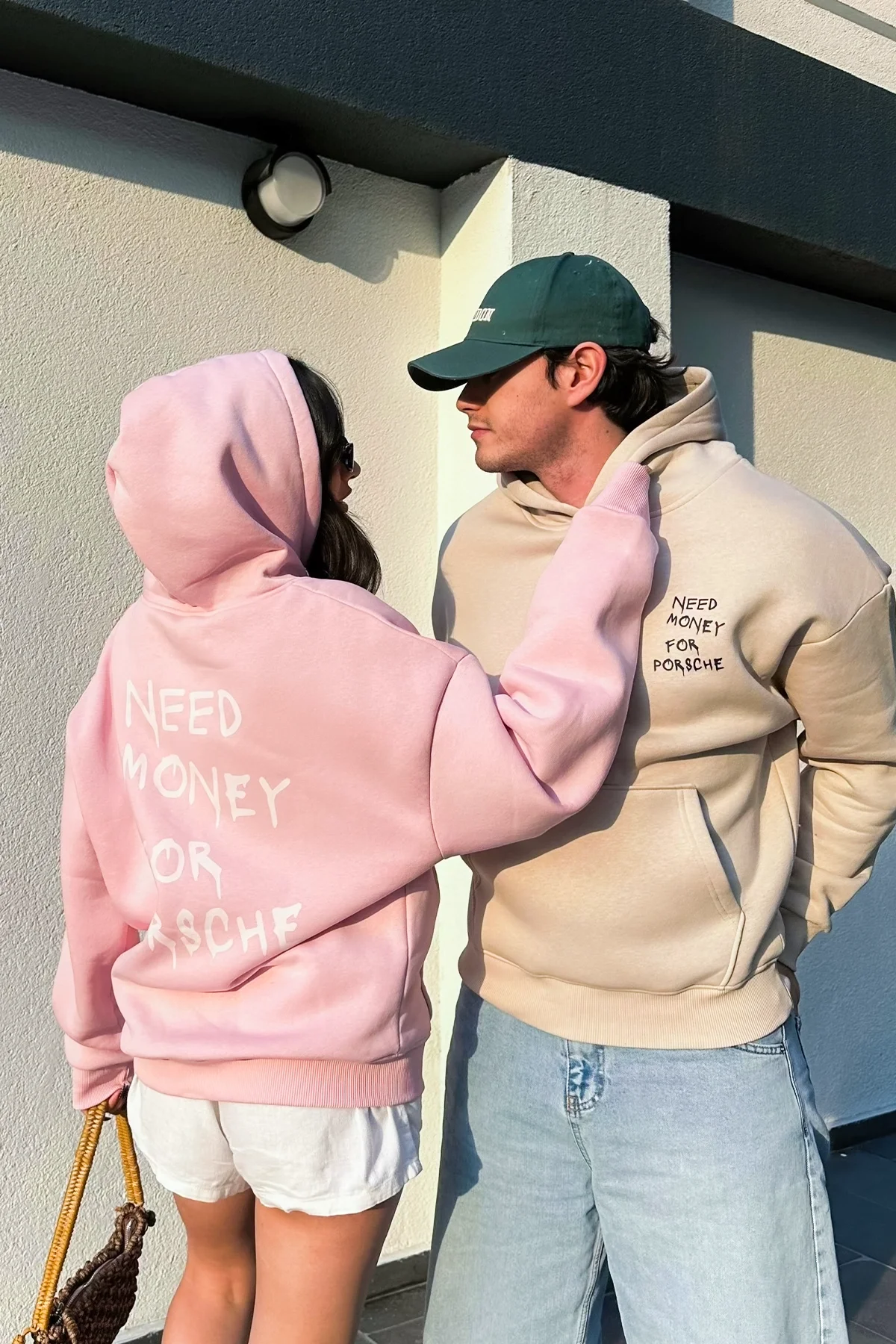 Need Money for Porsche Baskılı Oversize Unisex Bej Hoodie
