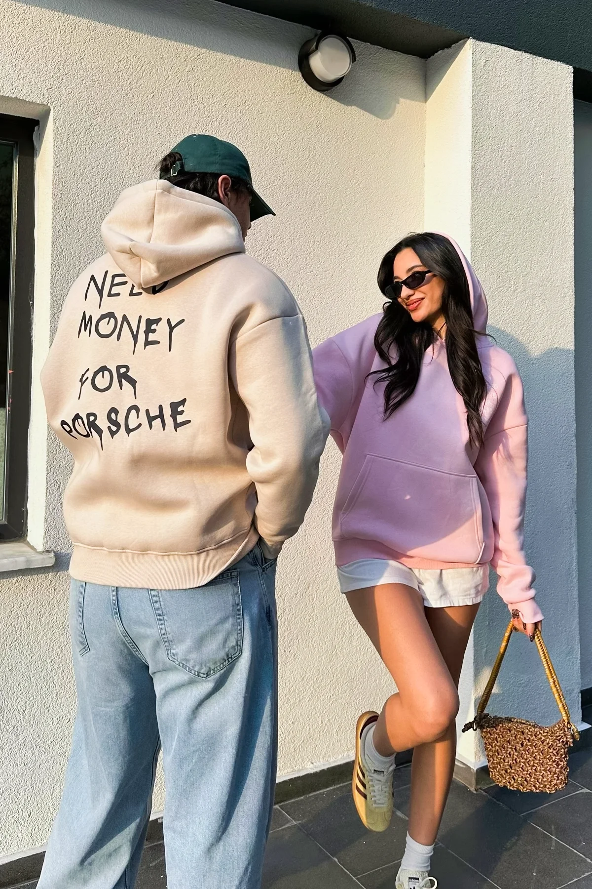 Need Money for Porsche Baskılı Oversize Unisex Bej Hoodie