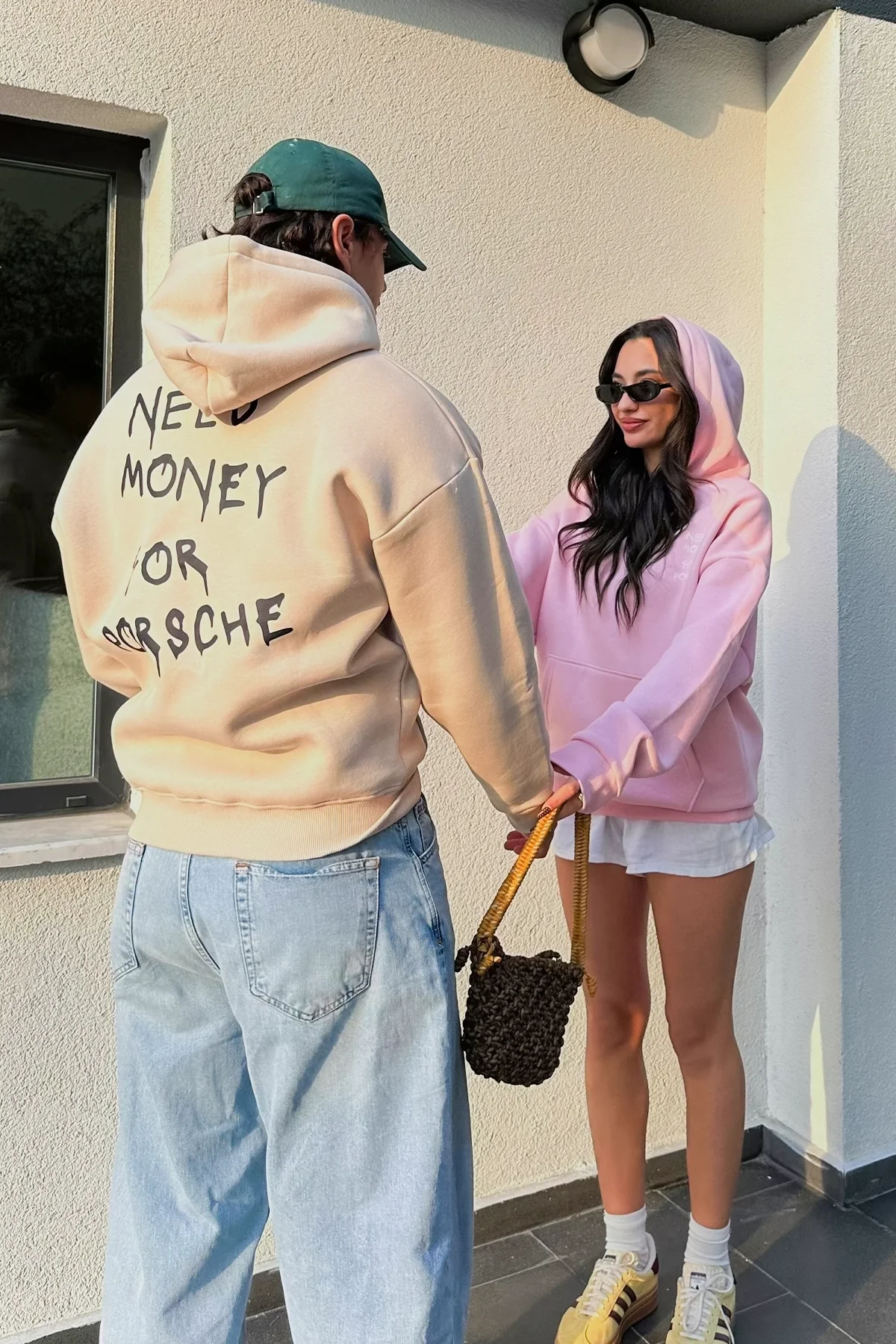 Need Money for Porsche Baskılı Oversize Unisex Pembe Hoodie