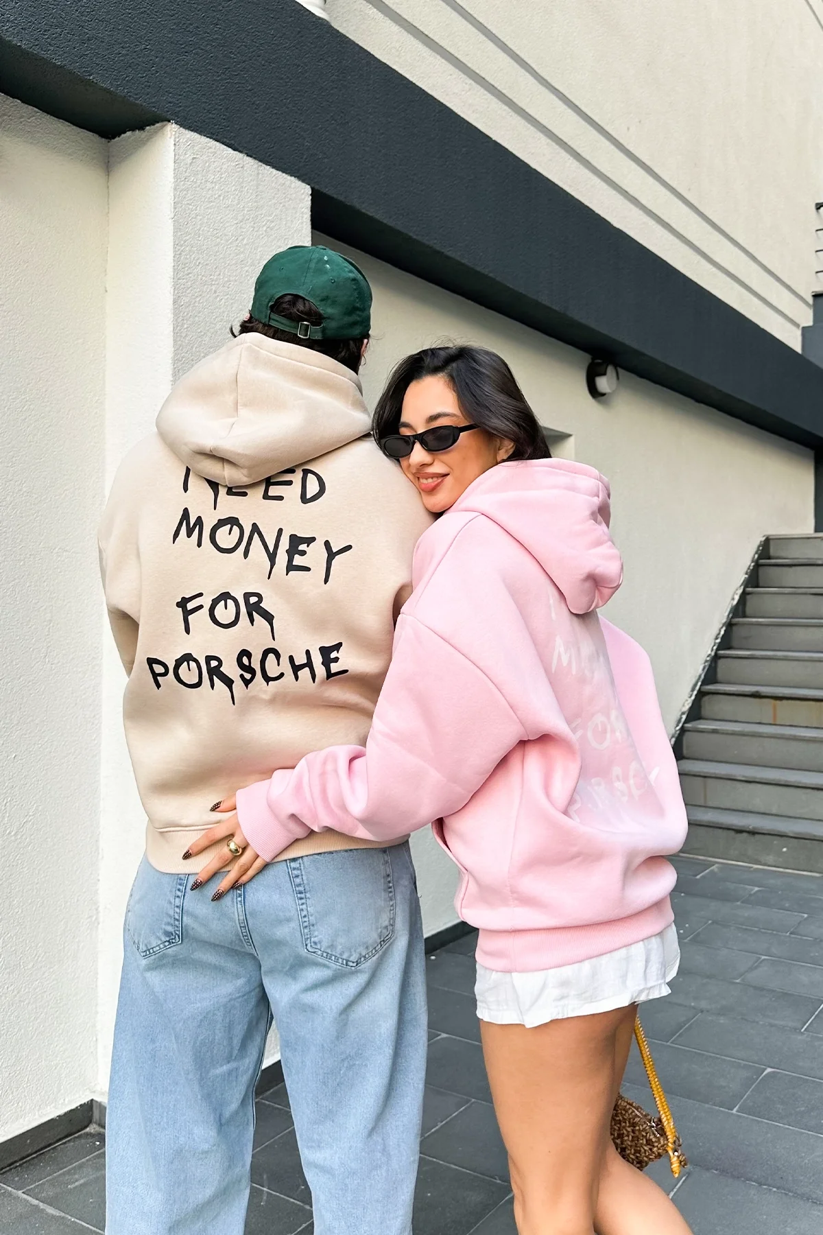 Need Money for Porsche Baskılı Oversize Unisex Pembe Hoodie