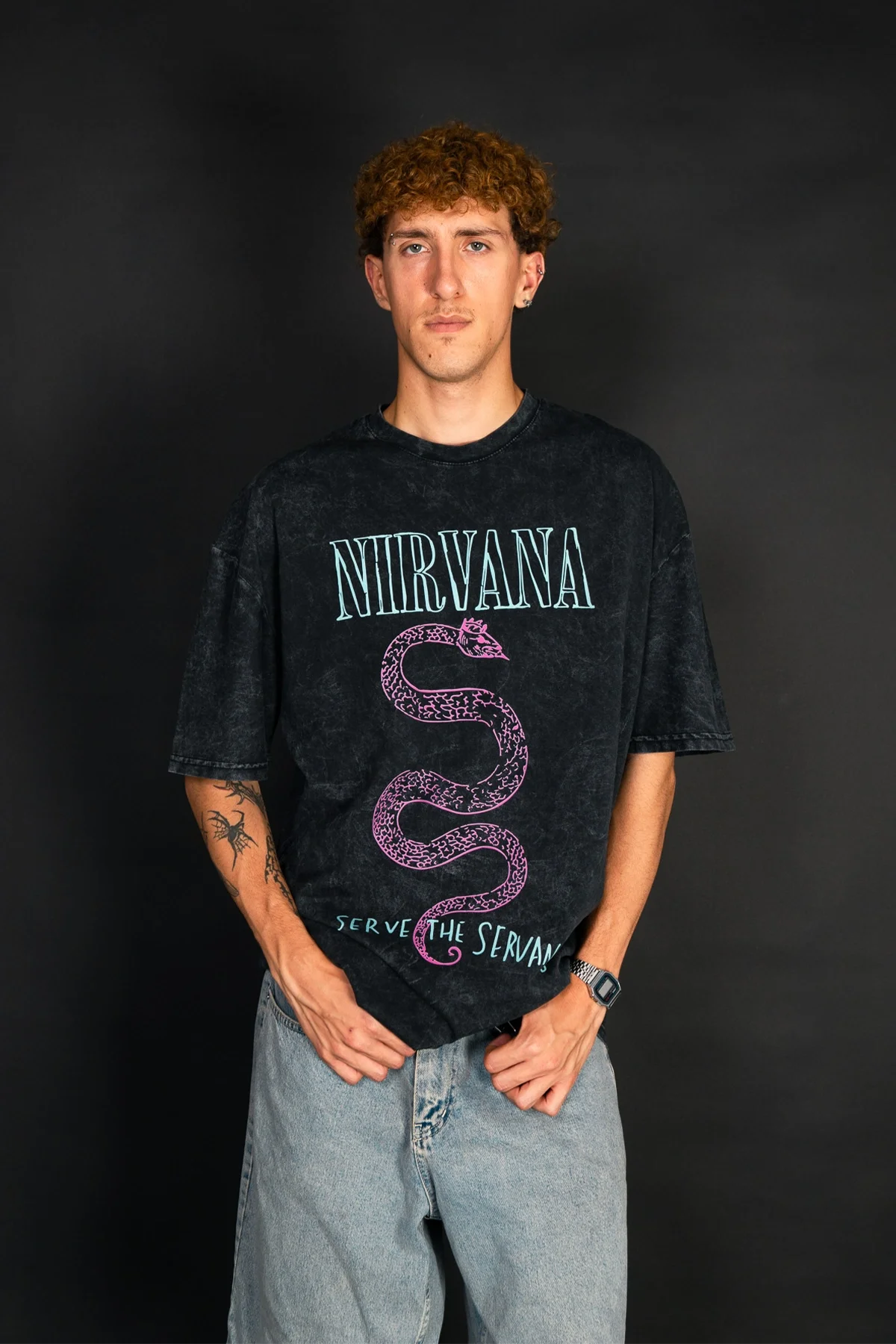 Nirvana Serve The Servants Baskılı Siyah Oversize Unisex Tshirt