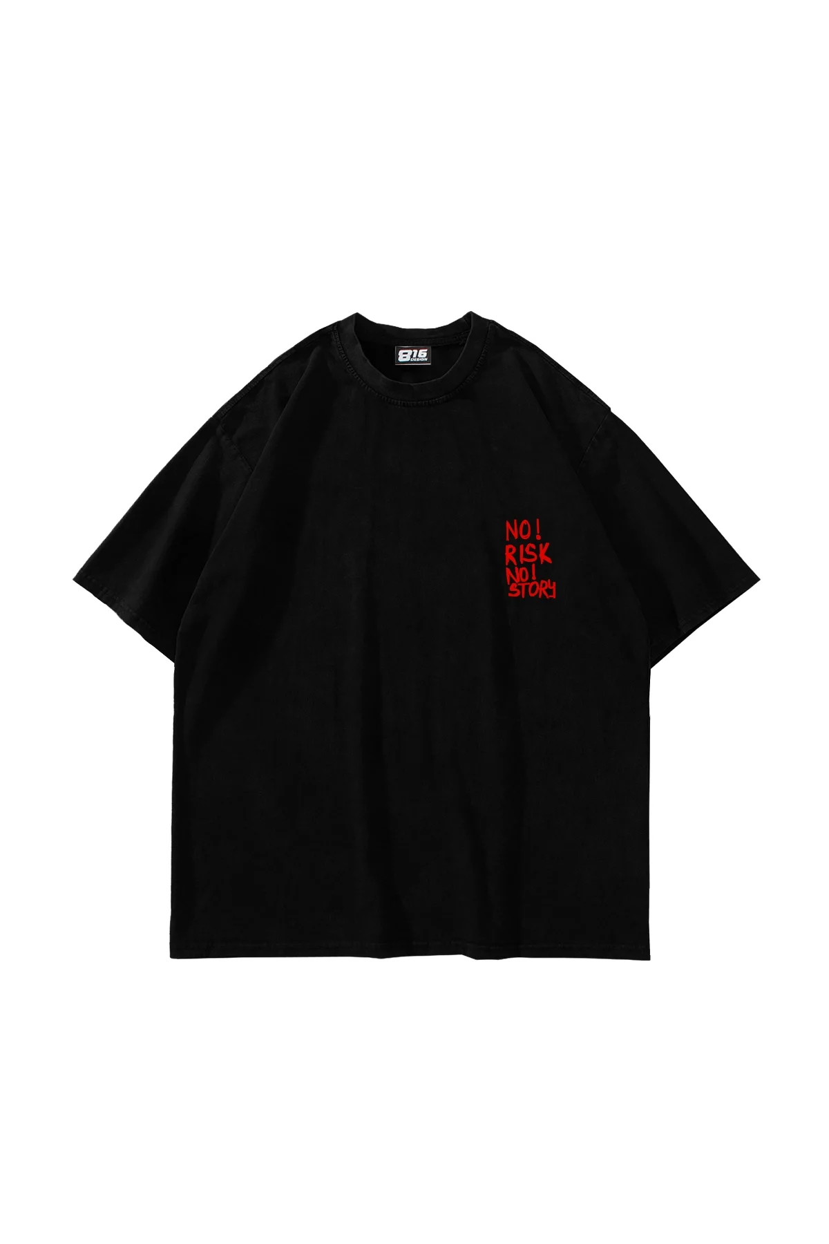 No Risk No Story Baskılı Oversize Unisex Siyah Tshirt