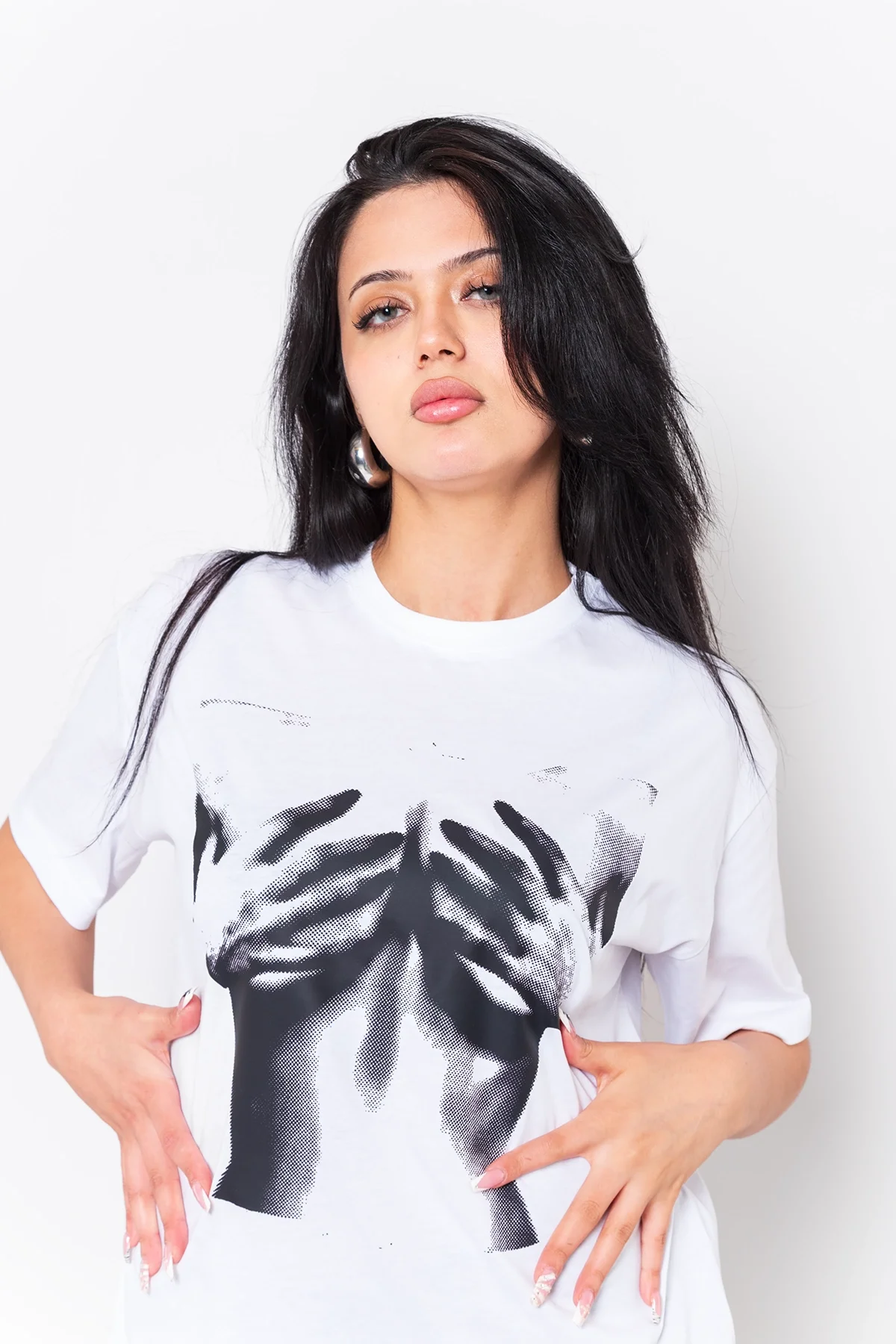 Noise Silhouette Baskılı Relaxed Fit Beyaz Kadın Tshirt