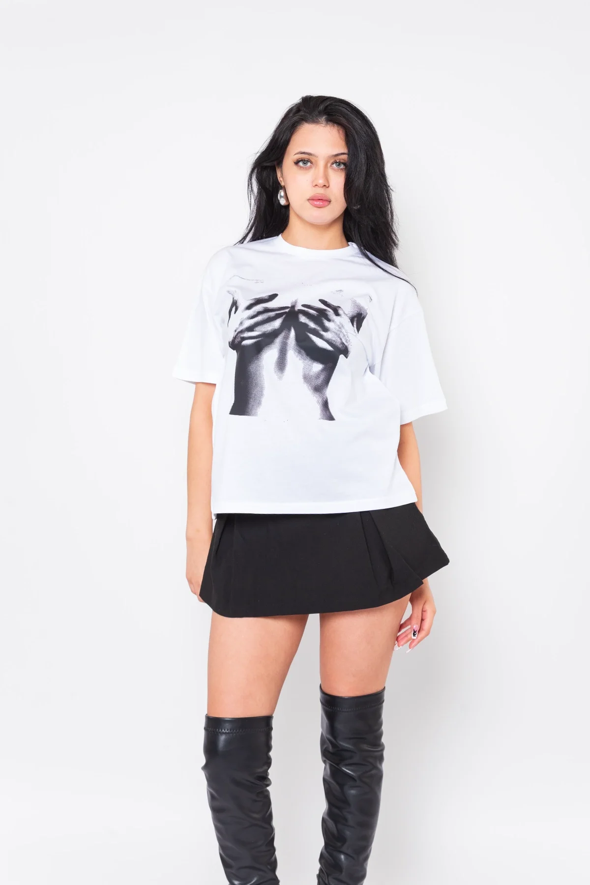 Noise Silhouette Baskılı Relaxed Fit Beyaz Kadın Tshirt