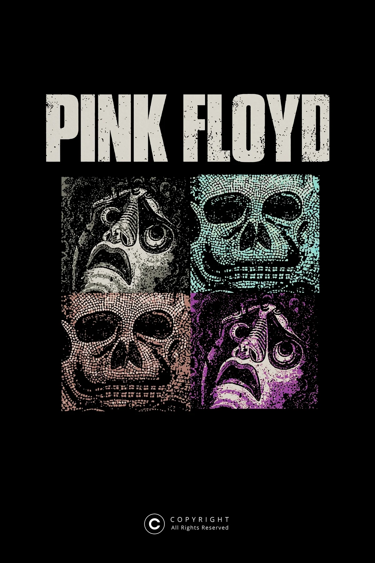 Pink Floyd Vintage Skull Siyah Yıkamalı Oversize Tişört