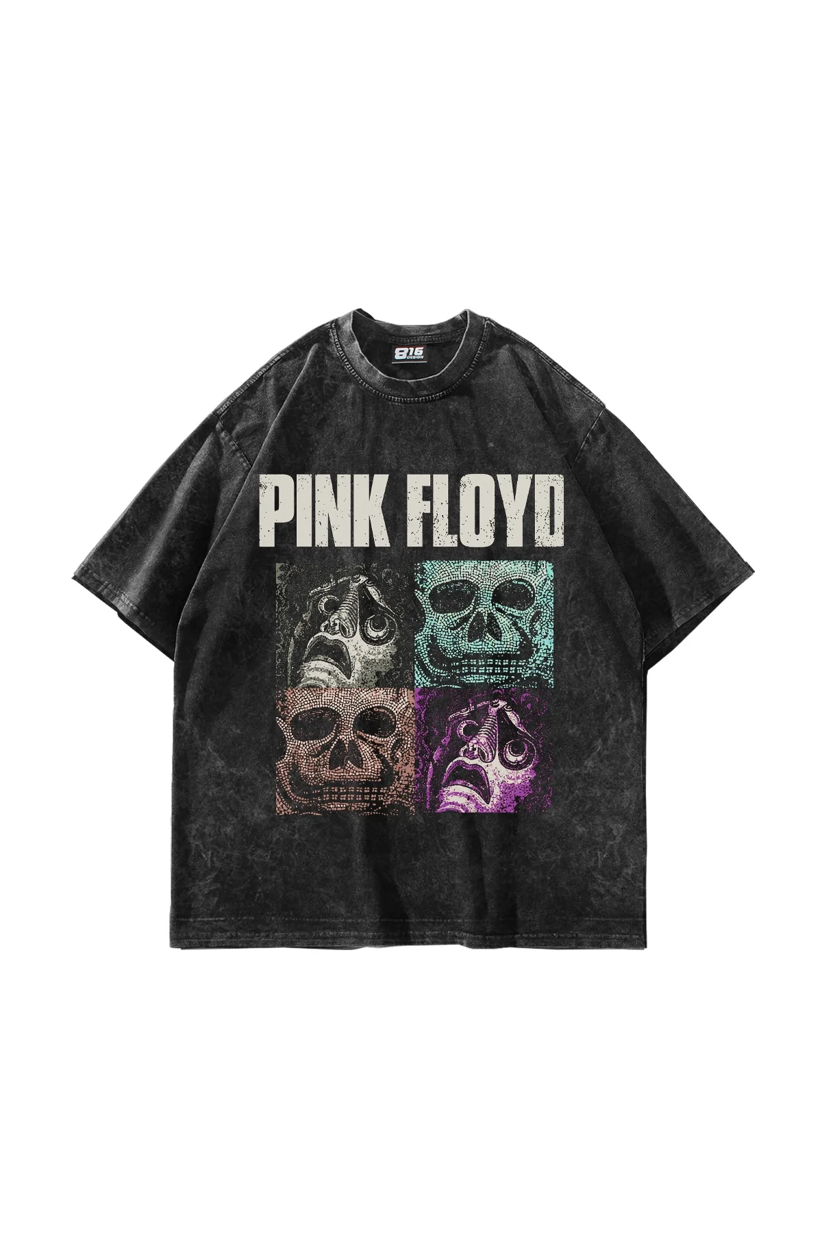 Pink Floyd Vintage Skull Siyah Yıkamalı Oversize Tişört