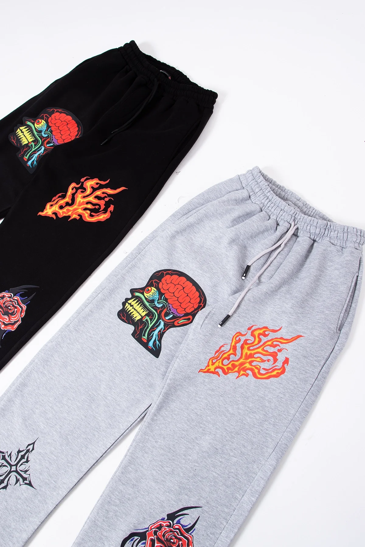 Premium Challenge Your Mind Wide Leg Erkek Siyah Eşofman Altı