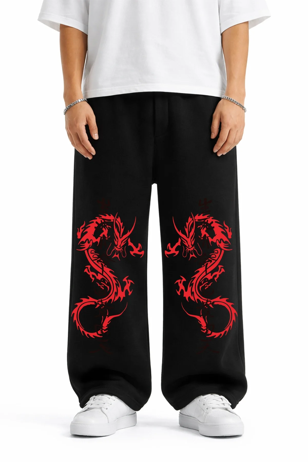 Premium Dragon Wide Leg Erkek Siyah Eşofman Altı
