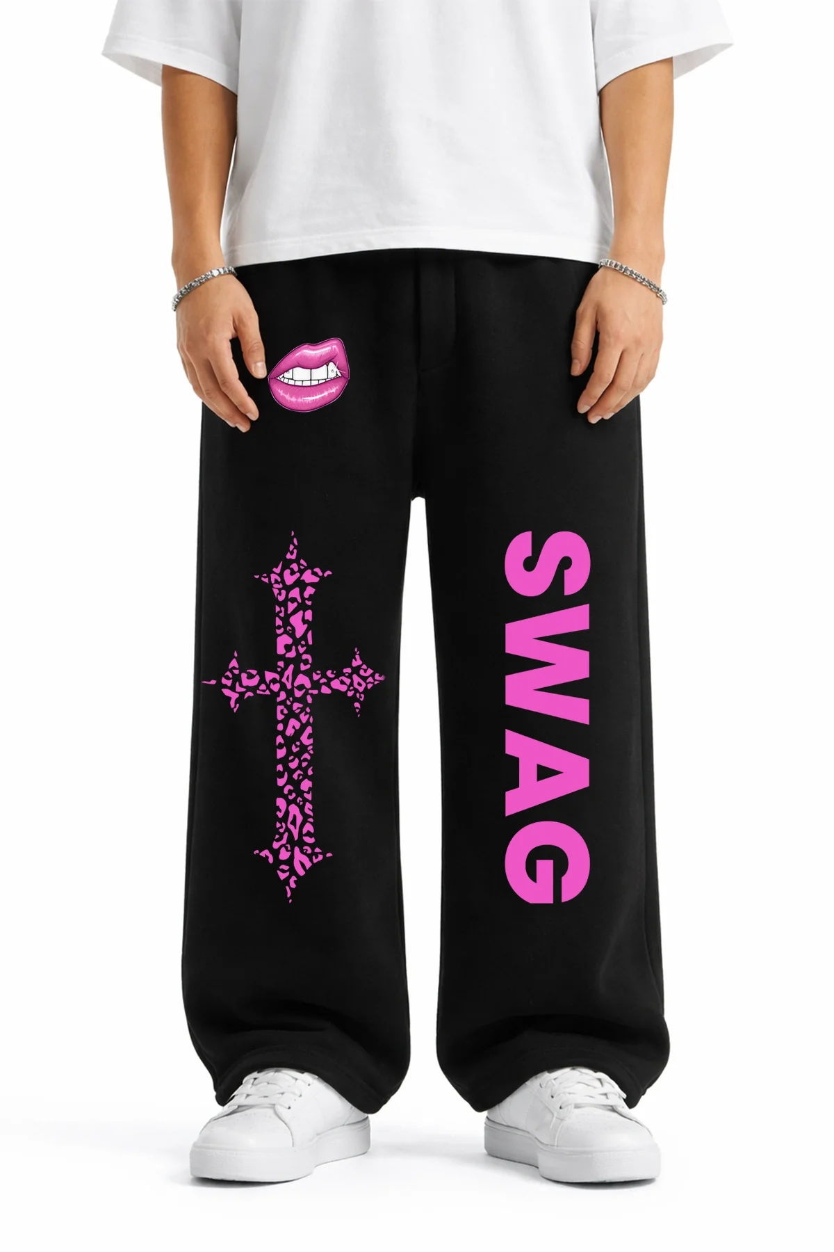 Premium Swag Wide Leg Erkek Siyah Eşofman Altı