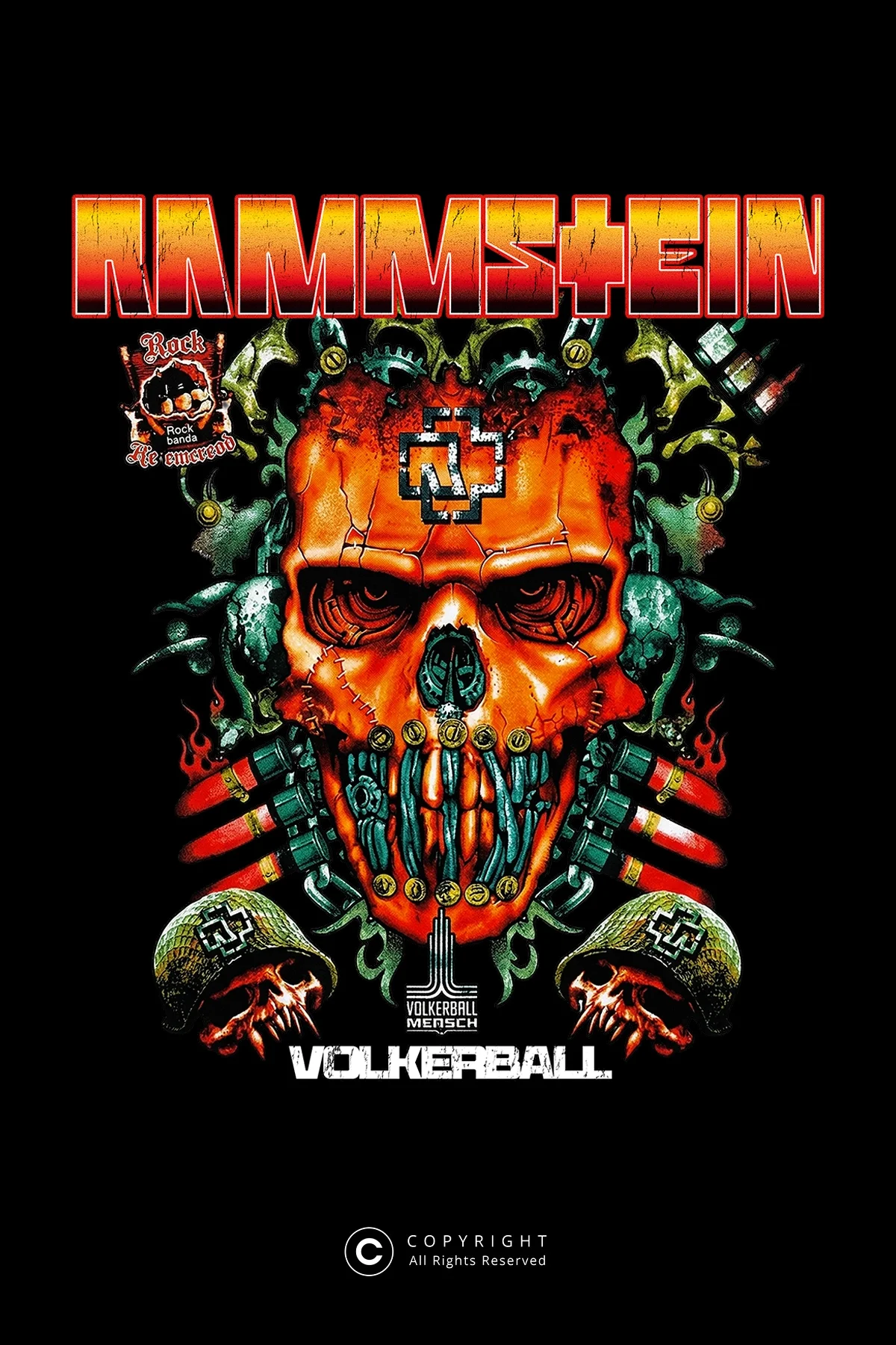 Rammstein Völkerball Baskılı Oversize Unisex Yıkamalı Siyah Tshirt