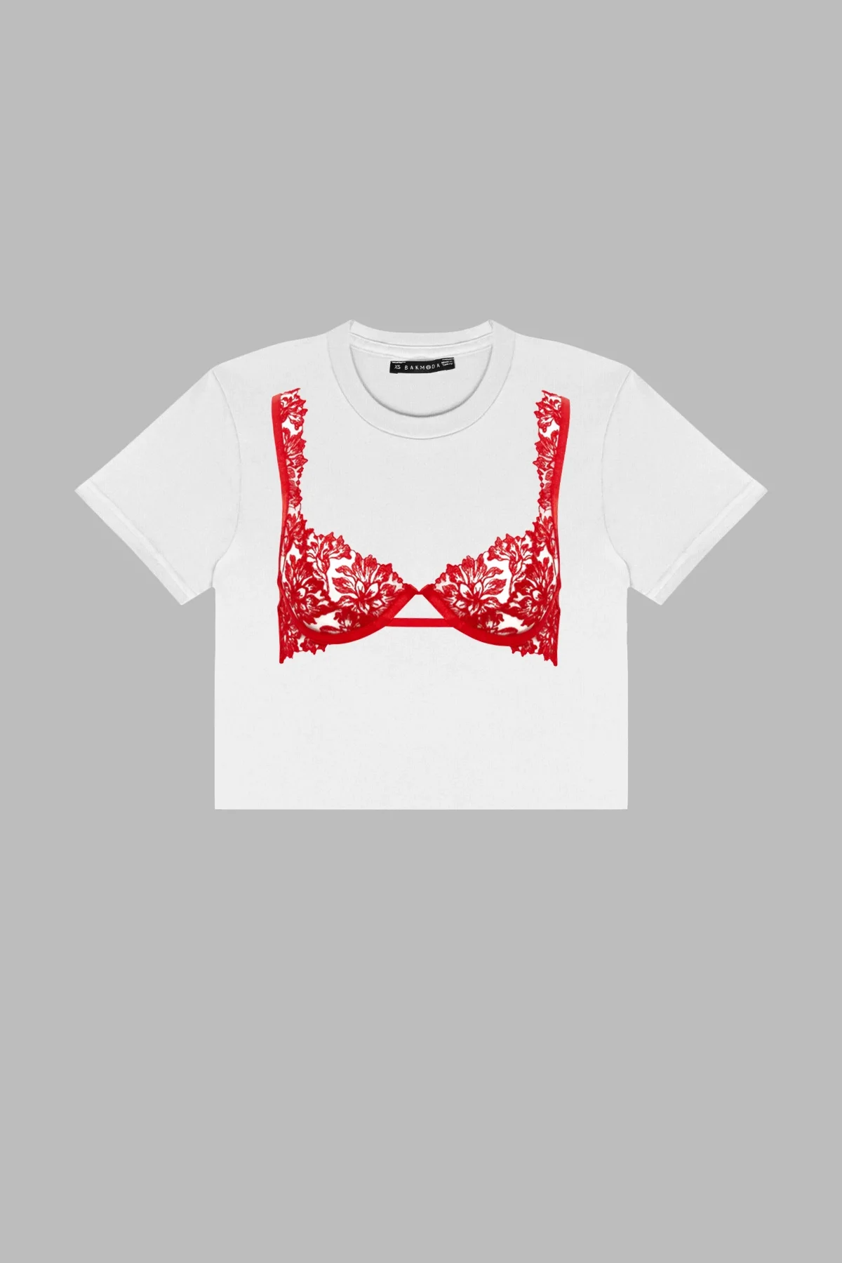 Red Bra Baskılı Beyaz Crop Top