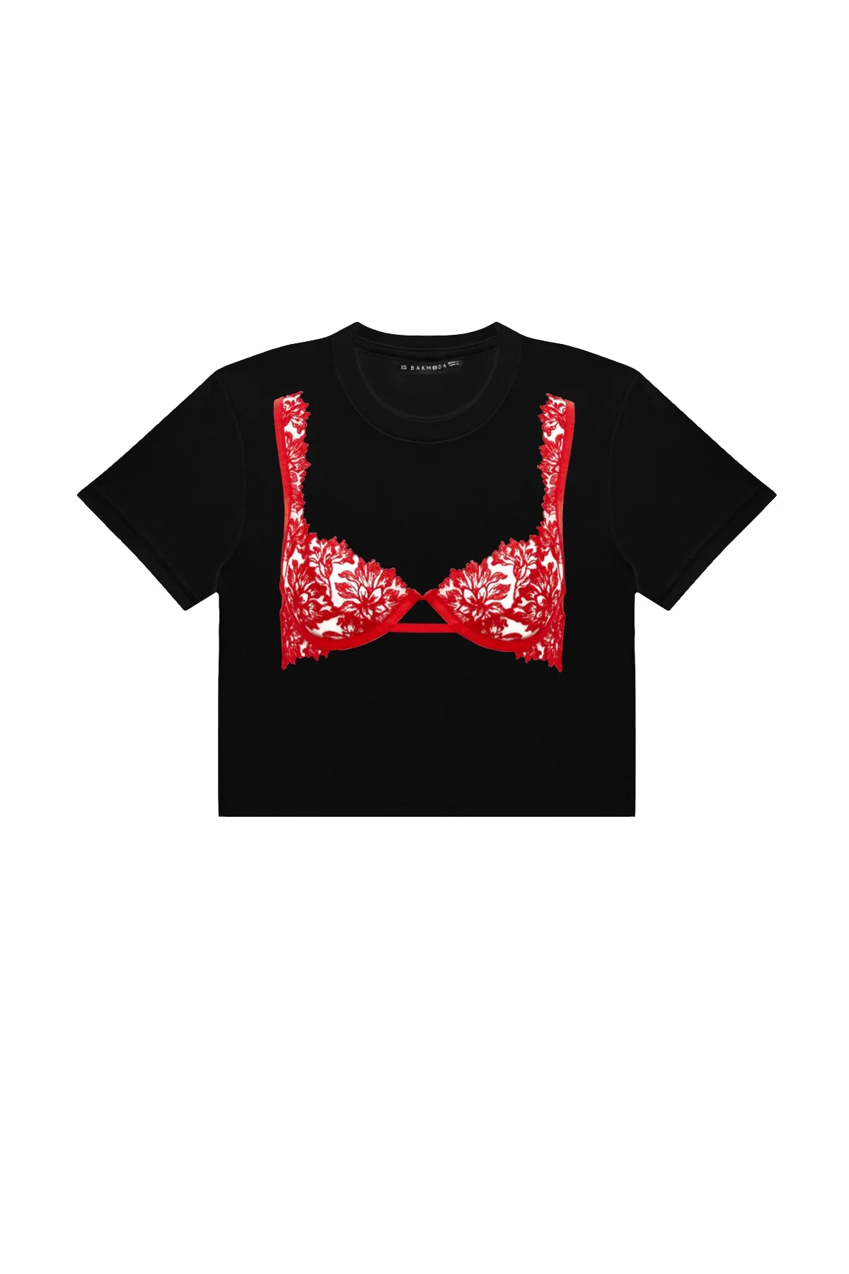 Red Bra Baskılı Siyah Crop Top