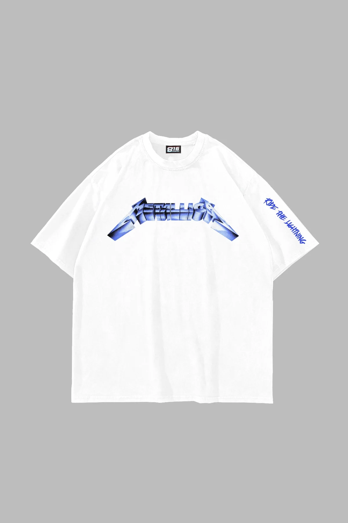 Ride The Lightning Baskılı Oversize Unisex Beyaz Tshirt