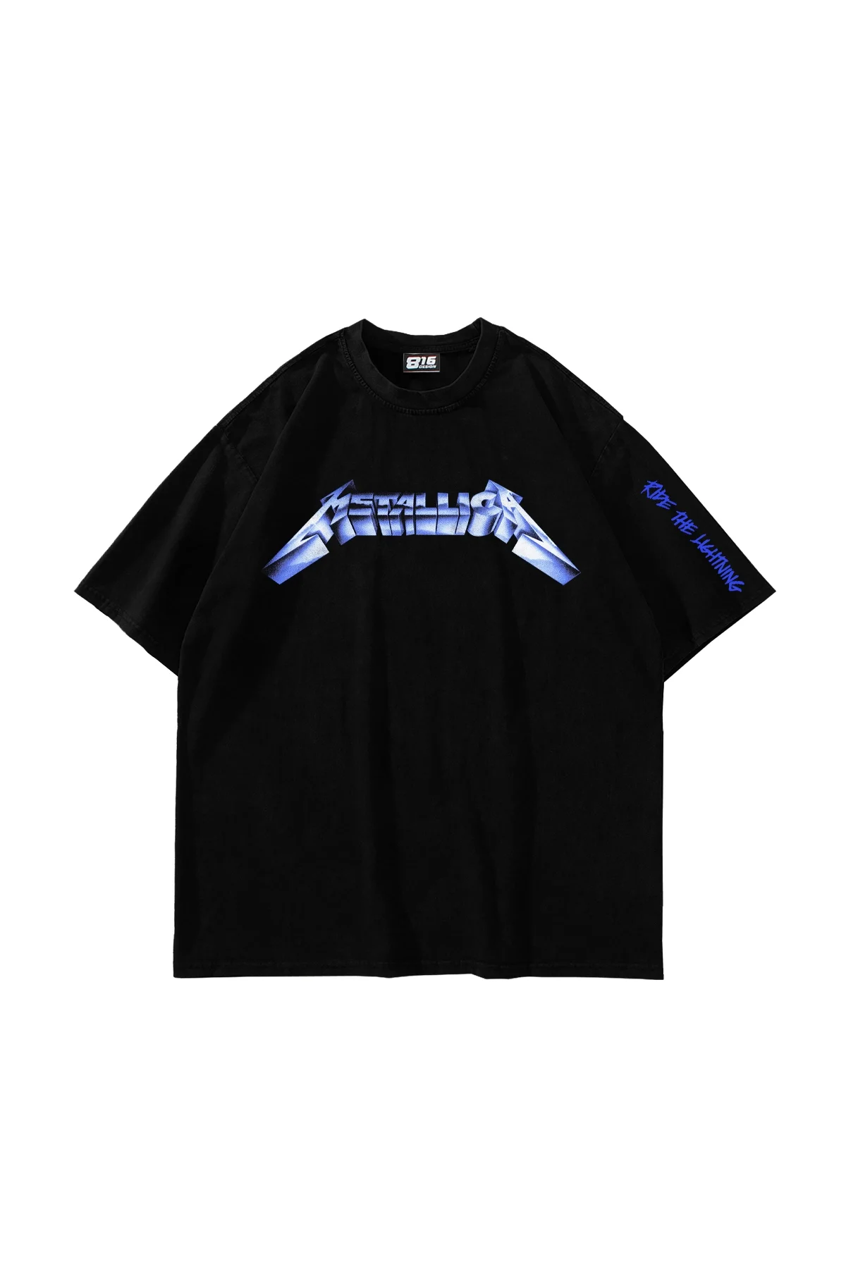 Ride The Lightning Baskılı Oversize Unisex Siyah Tshirt