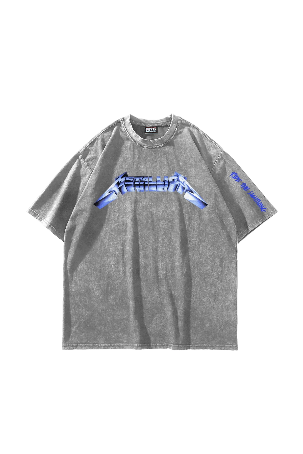 Ride The Lightning Baskılı Oversize Unisex Yıkamalı Beyaz Tshirt