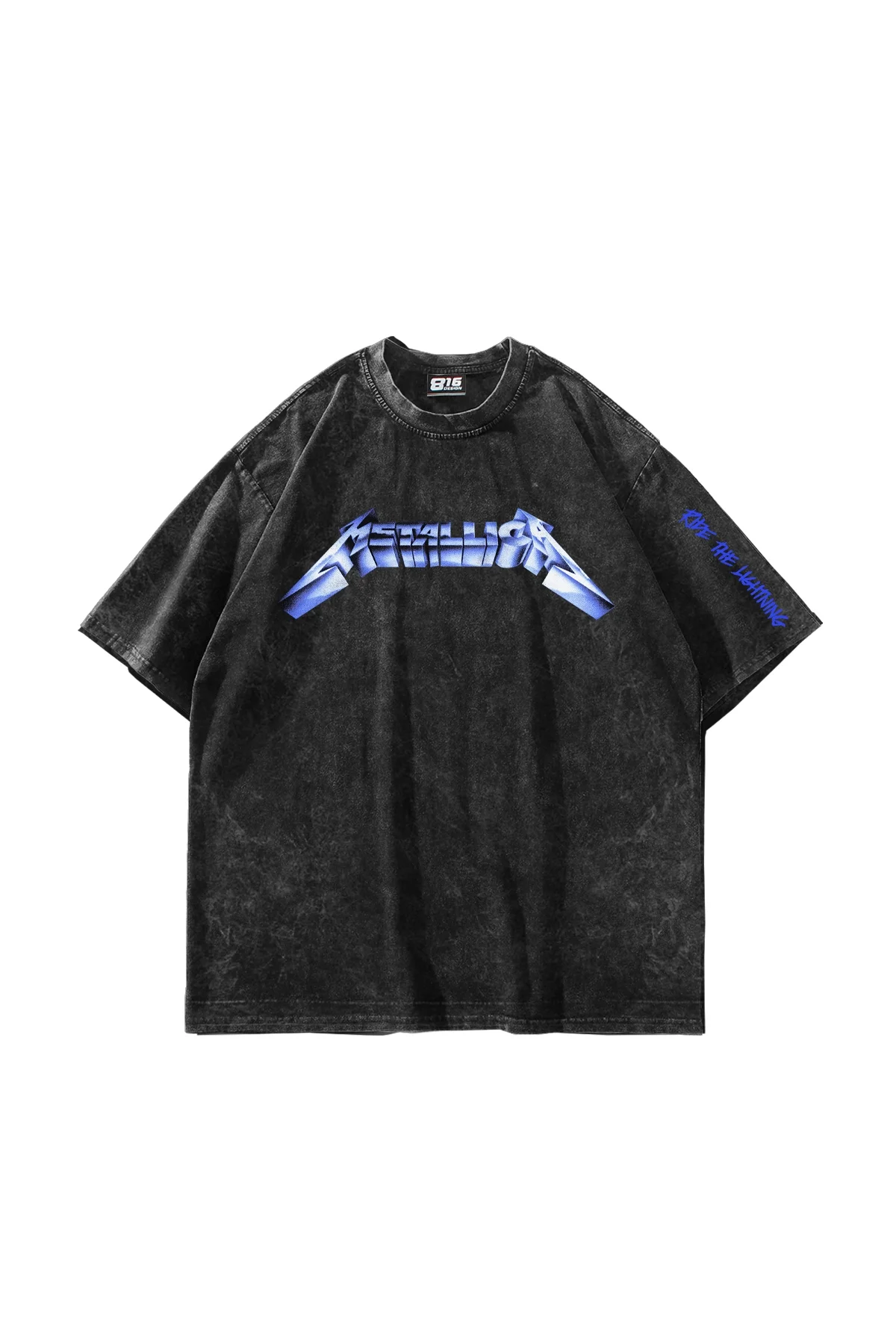 Ride The Lightning Baskılı Oversize Unisex Yıkamalı Siyah Tshirt