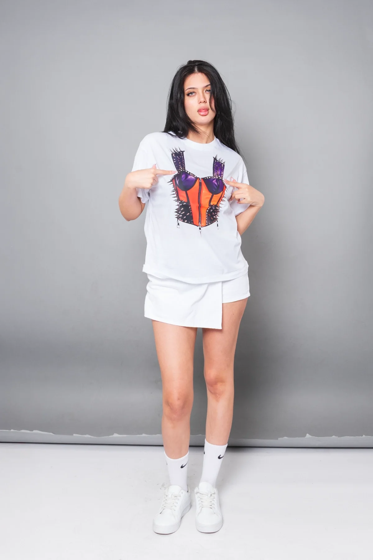 Risk Corset Baskılı Relaxed Fit Beyaz Kadın Tshirt