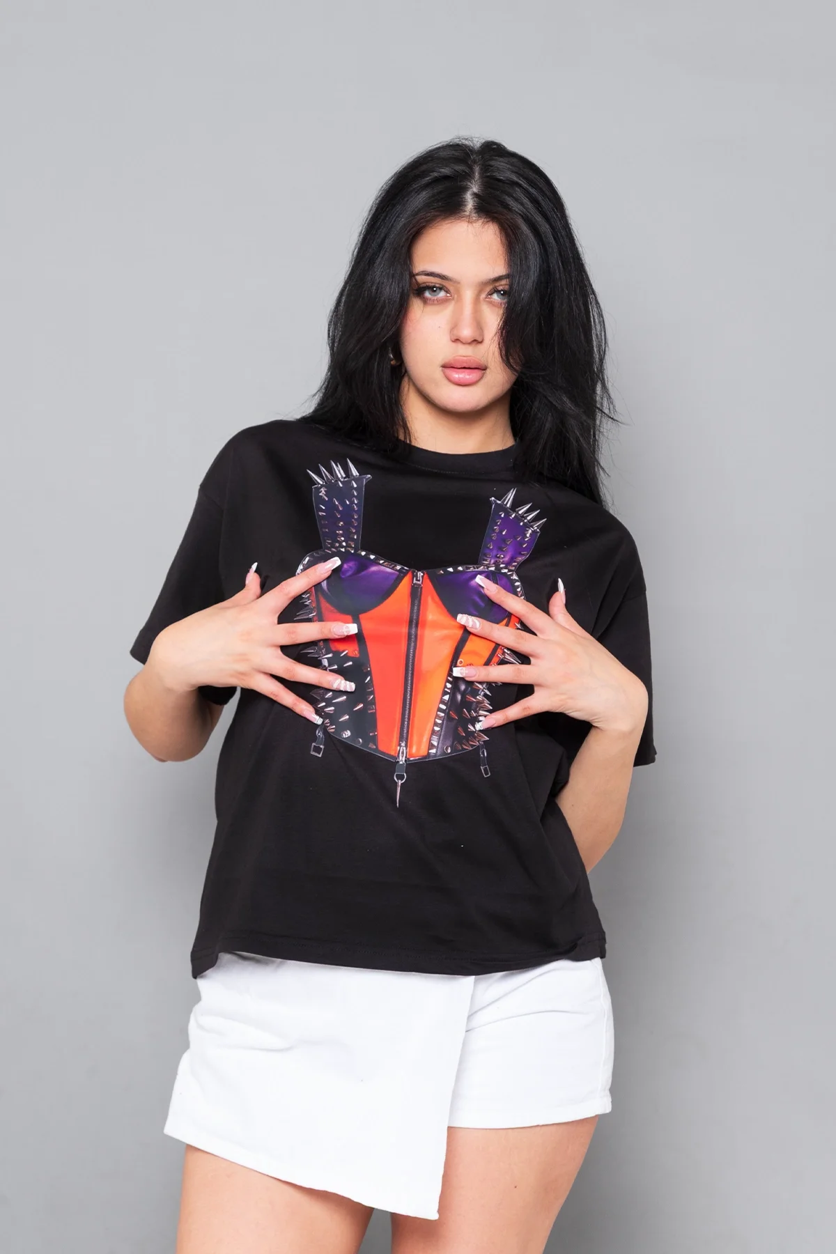 Risk Corset Baskılı Relaxed Fit Siyah Kadın Tshirt