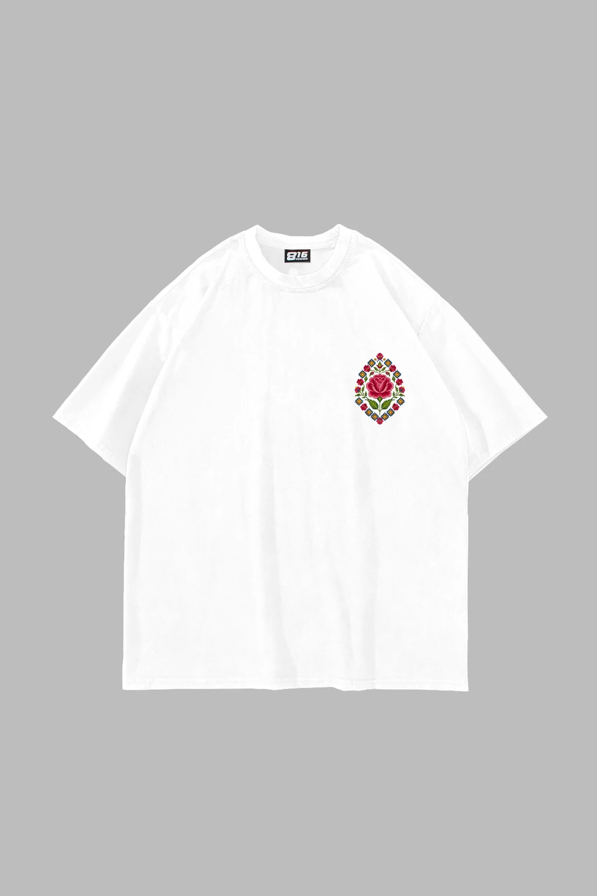 Rose-Face Baskılı Oversize Unisex Beyaz Tshirt