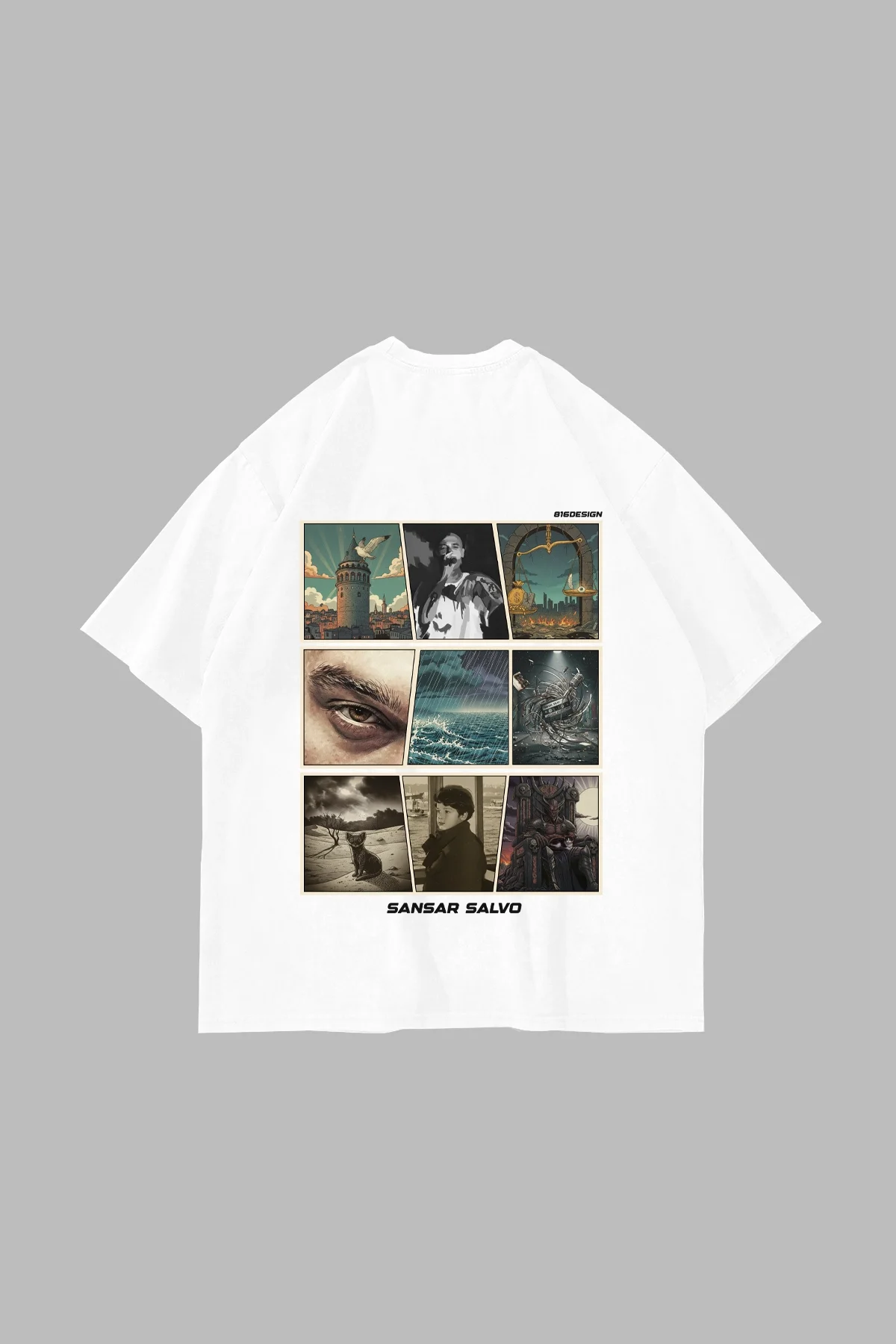 Sansar Salvo Baskılı Oversize Unisex Beyaz Tshirt