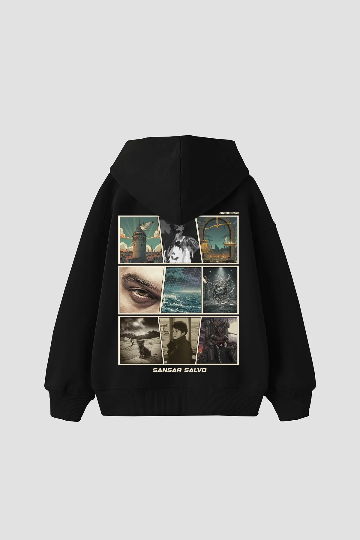Sansar Salvo Baskılı Oversize Unisex Siyah Hoodie