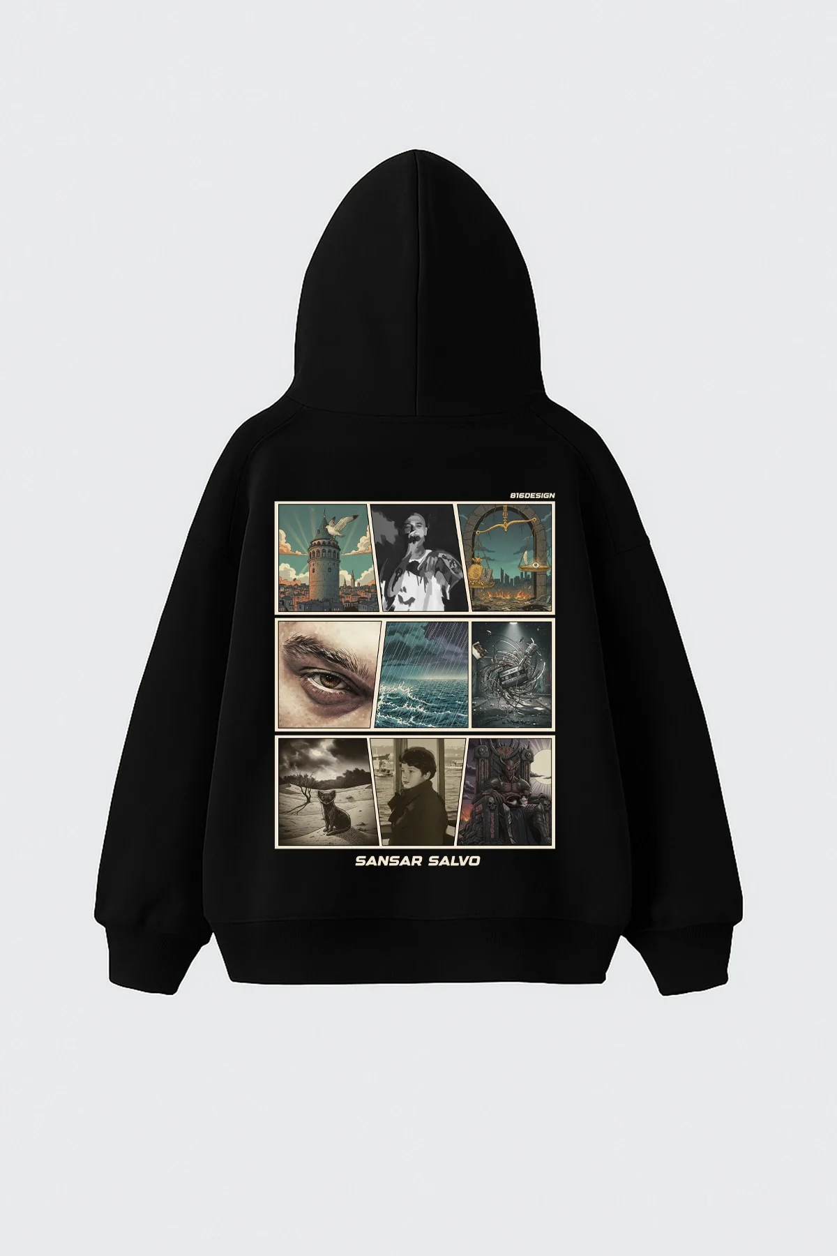 Sansar Salvo Baskılı Oversize Unisex Siyah Hoodie