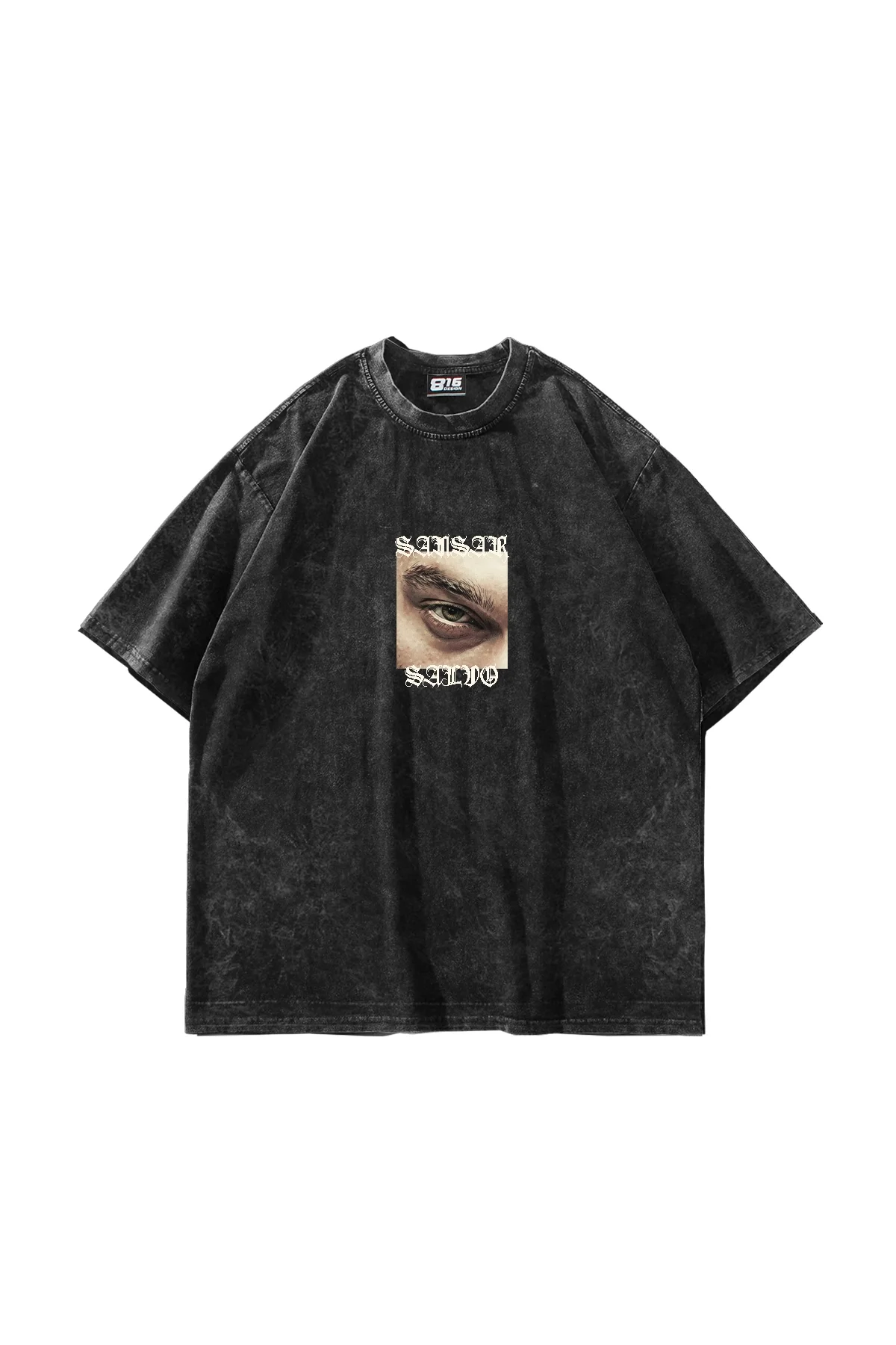 Sansar Salvo Baskılı Oversize Unisex Yıkamalı Siyah Tshirt