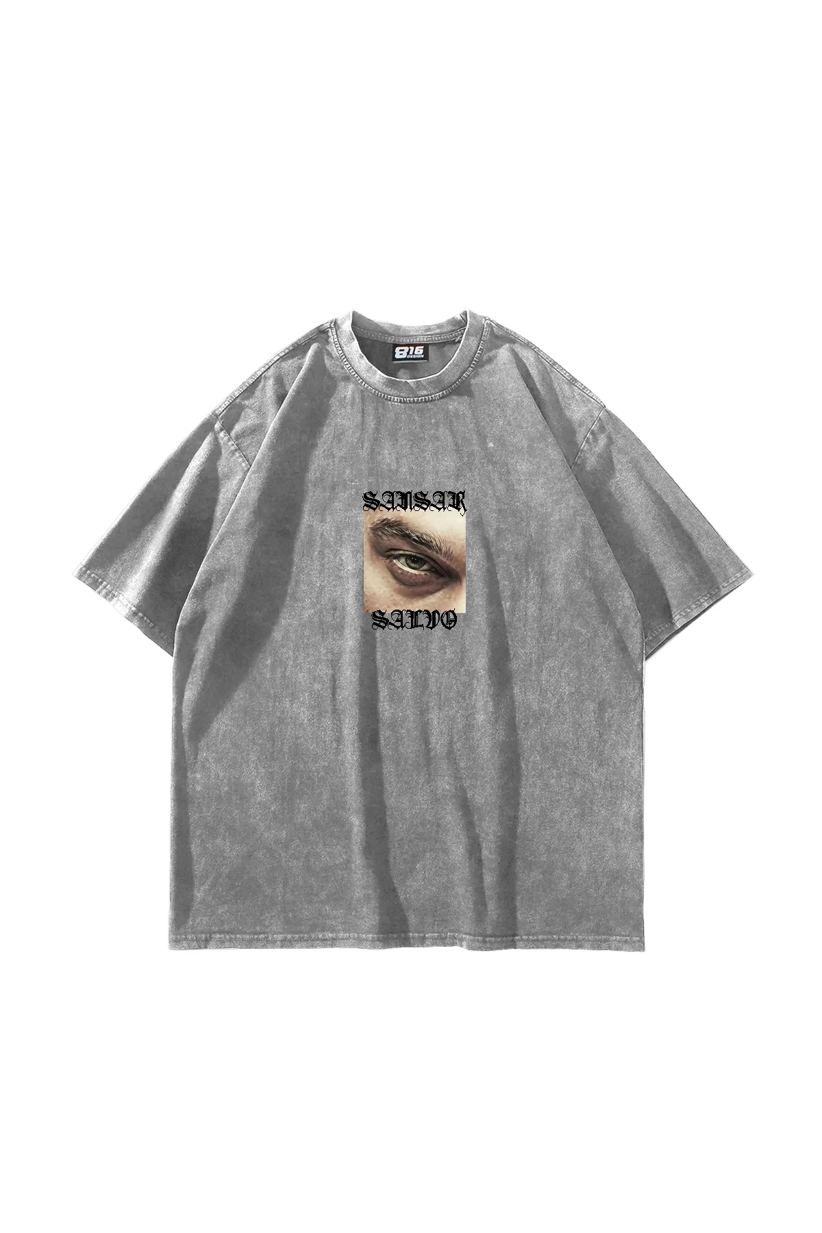 Sansar Salvo Baskılı Oversize Unisex Yıkamalı Beyaz Tshirt