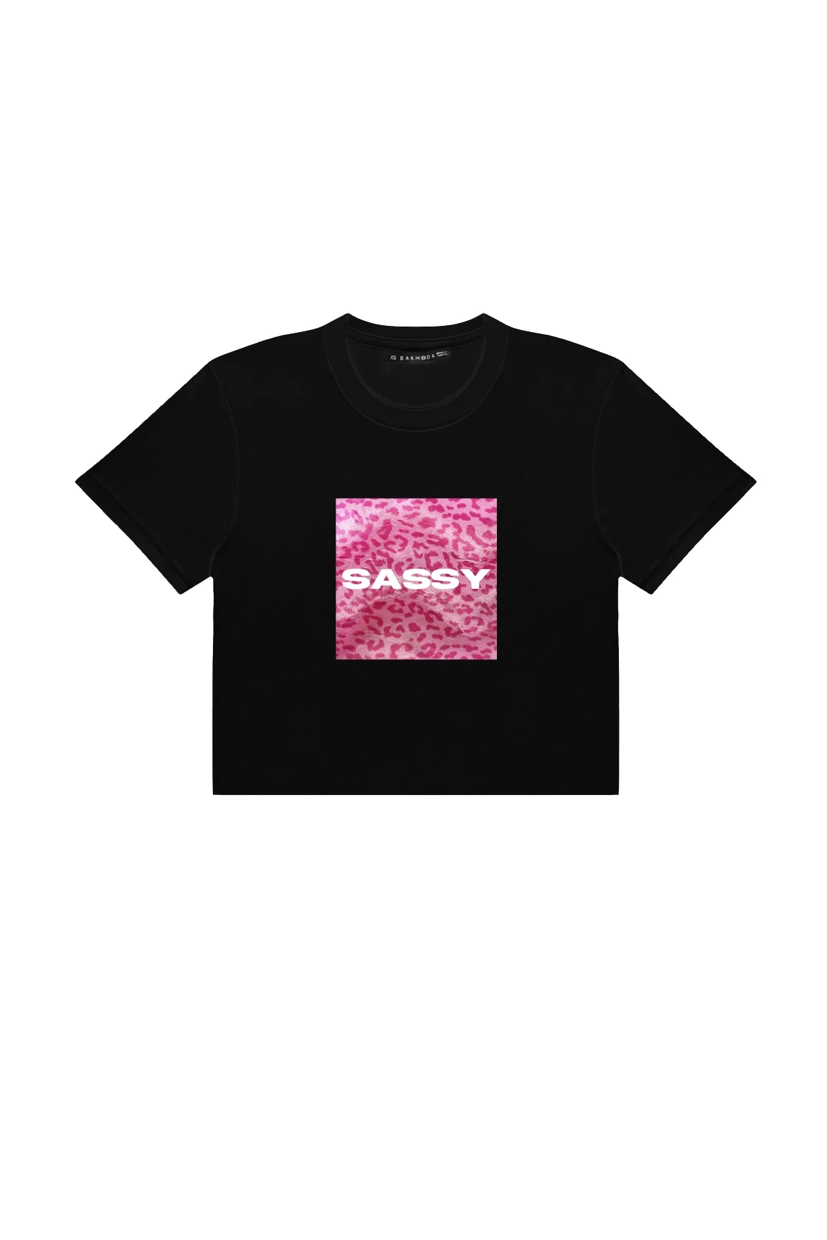 Sassy Baskılı Siyah Crop Top