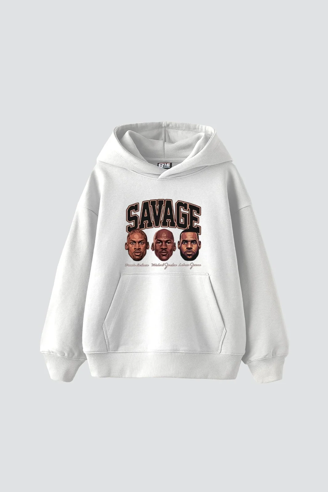 Savage Boys Baskılı Oversize Unisex Beyaz Hoodie