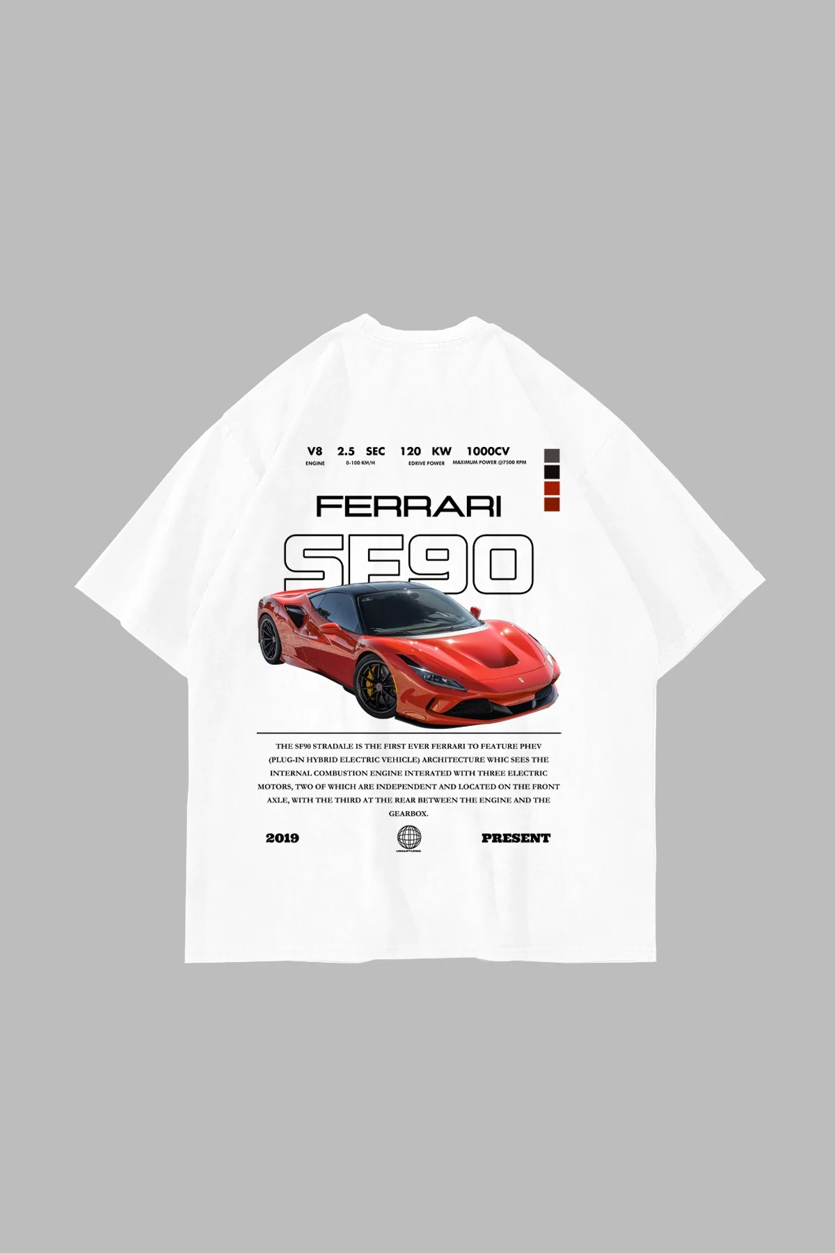 SF90 Baskılı Beyaz Oversize Unisex Tshirt