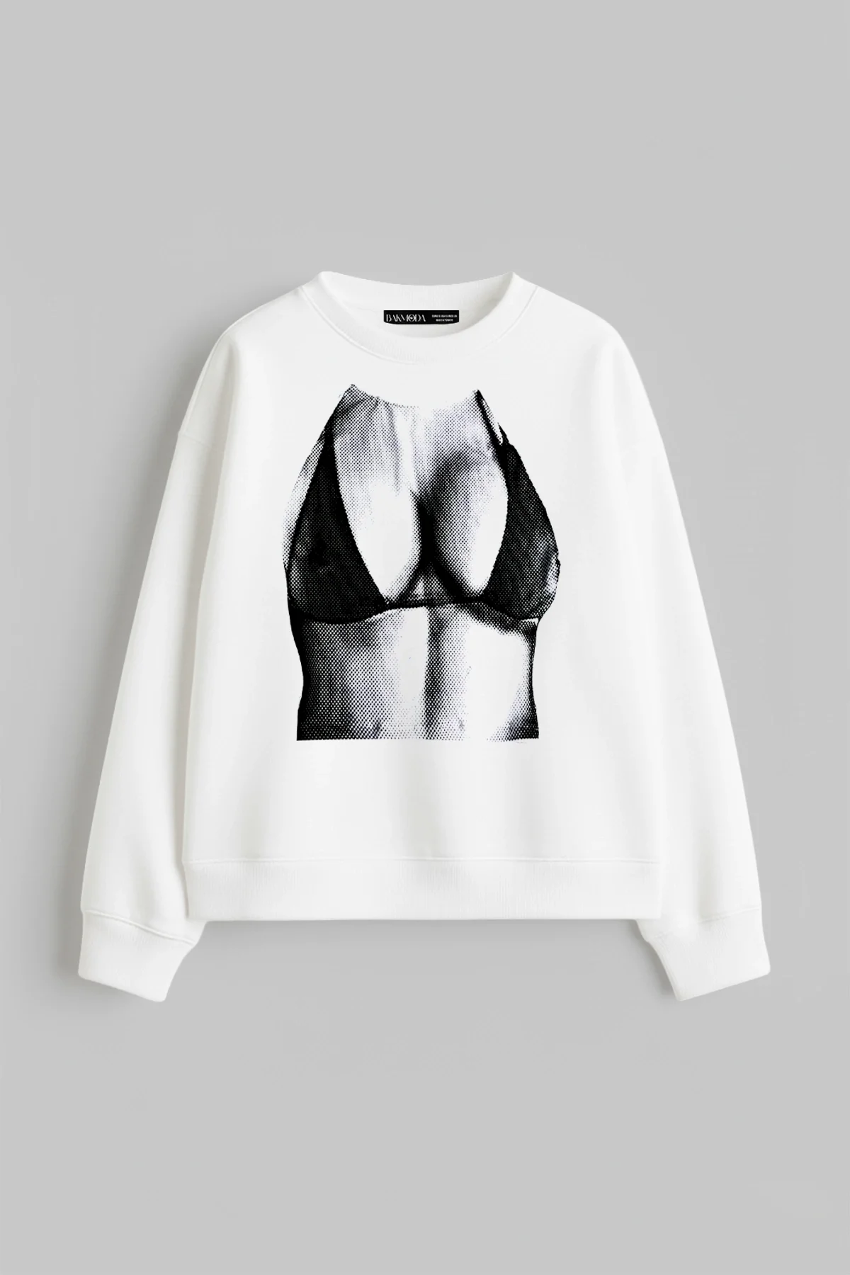 Silhouette Bikini Baskılı Kapüşonsuz Relaxed Fit Kadın Beyaz Sweatshirt