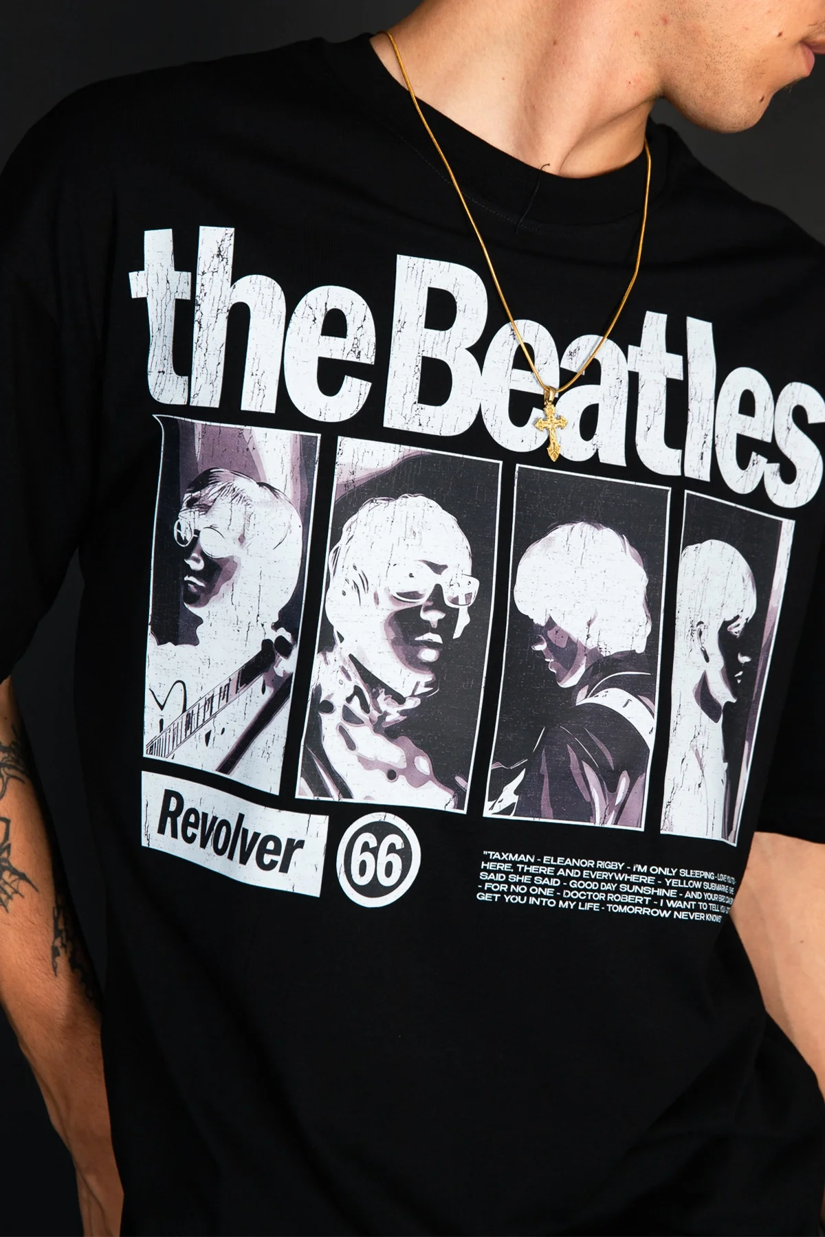 The Beatles Tシャツ Siyah The Beatles Baskılı Oversize Unisex Pamuk Tişört | Rock Band