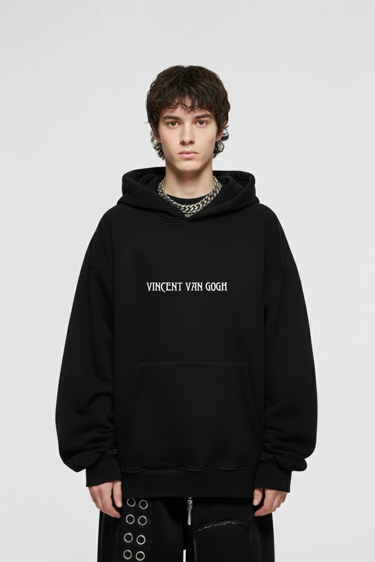 Skull of a Skeleton Baskılı Oversize Unisex Siyah Hoodie