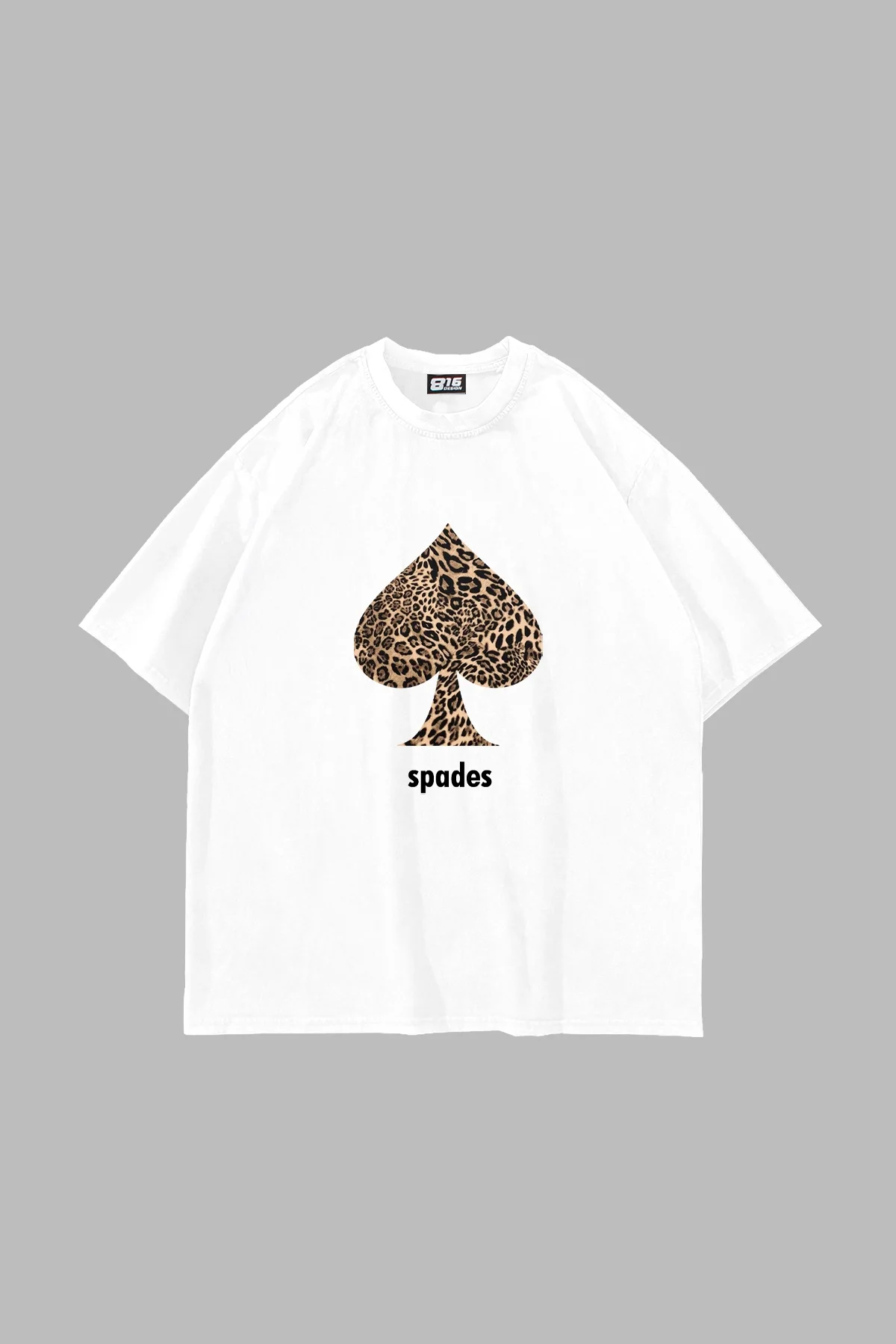 Spades Leopar Baskılı Oversize Unisex Premium Beyaz Tshirt