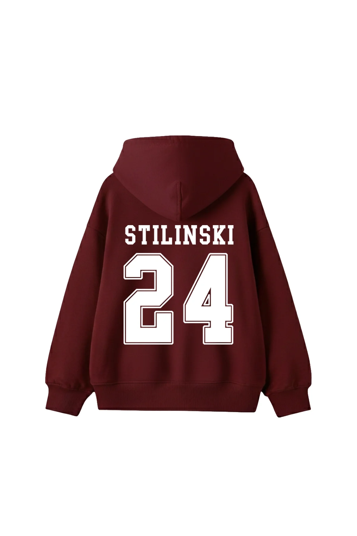 Stilinski Baskılı Oversize Unisex Bordo Hoodie