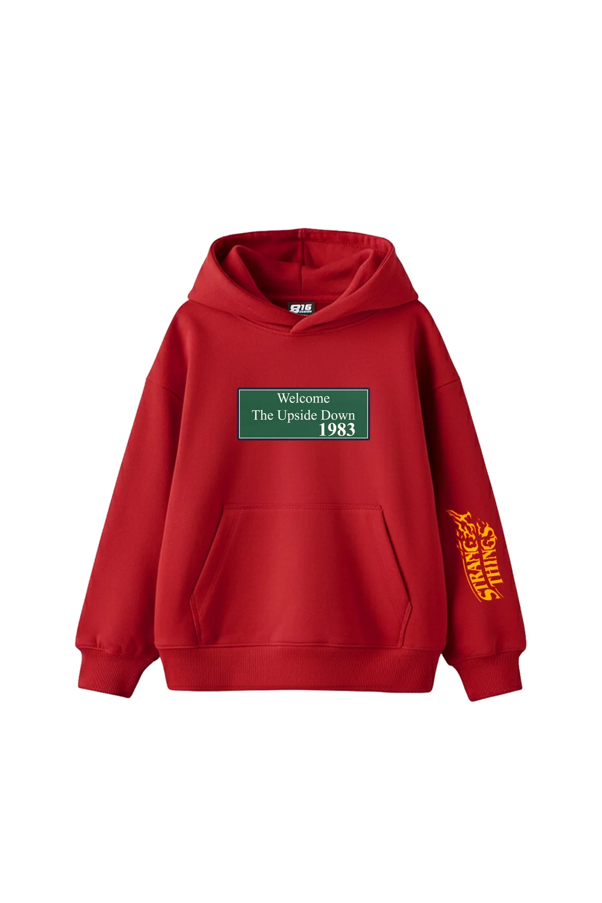 Upside Down Baskılı Oversize Unisex Kırmızı Hoodie