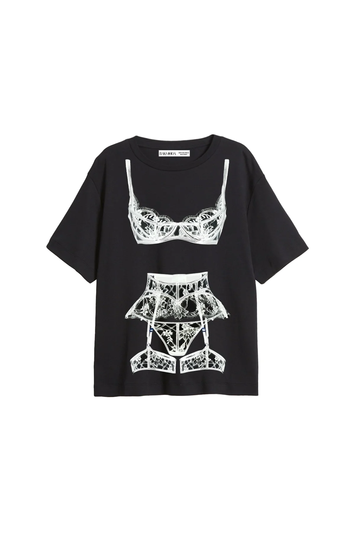 Valentine Baskılı Relaxed Fit Siyah Kadın Tshirt